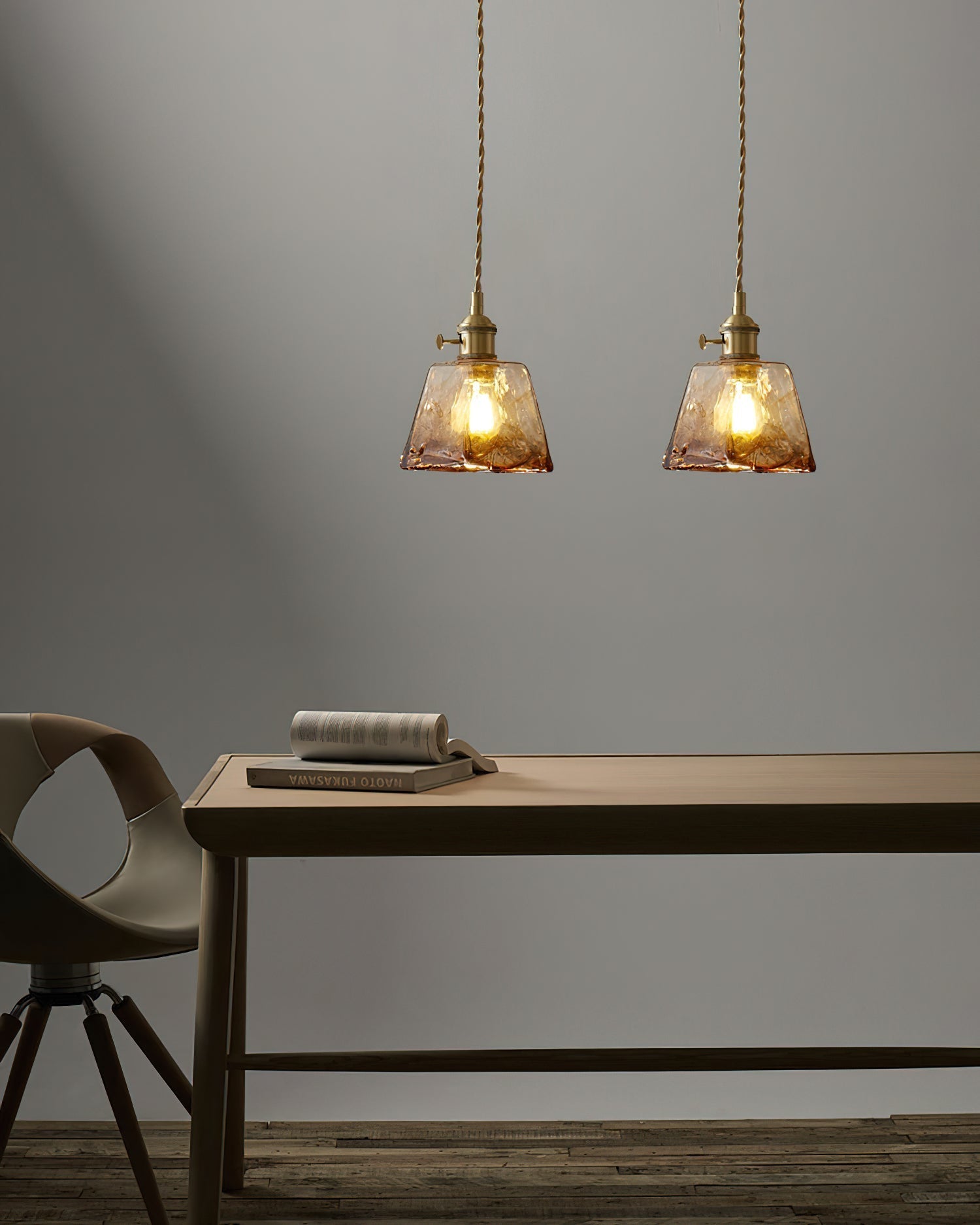 Amberlyn Vintage Amber Glass Pendant Light - Lamp Copper