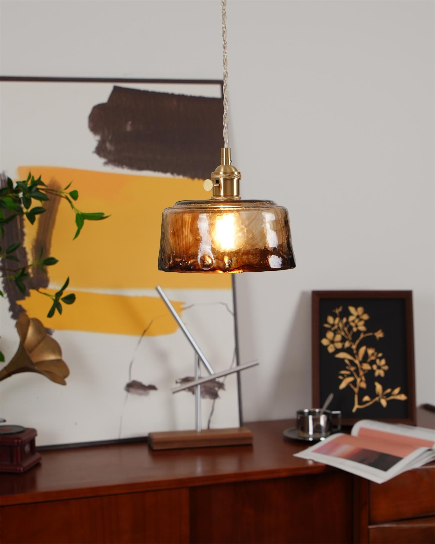 Amberlyn Vintage Amber Glass Pendant Light - Lamp Copper