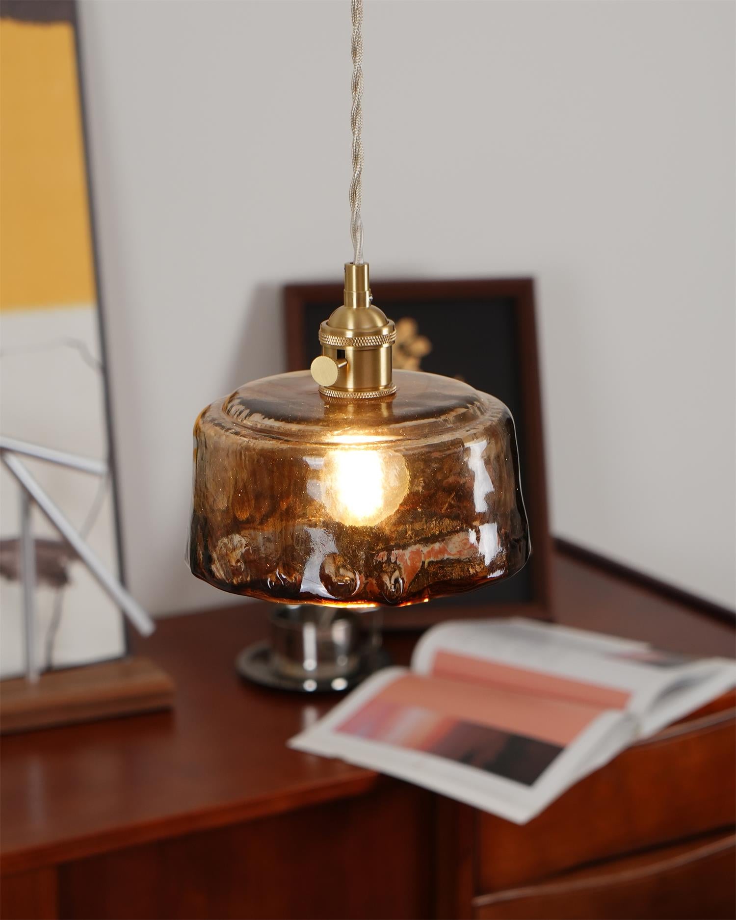 Amberlyn Vintage Amber Glass Pendant Light - Lamp Copper