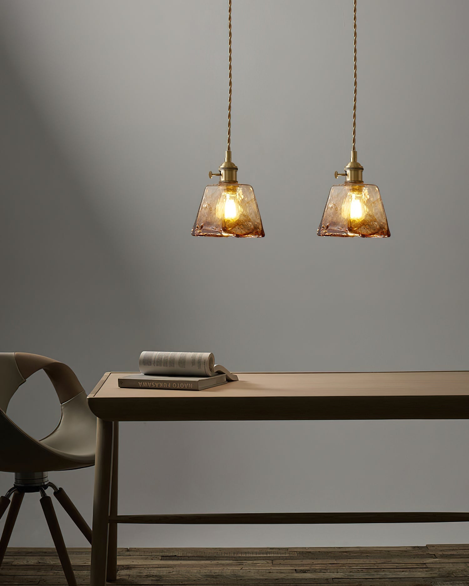 Amberlyn Vintage Amber Glass Pendant Light - Lamp Copper
