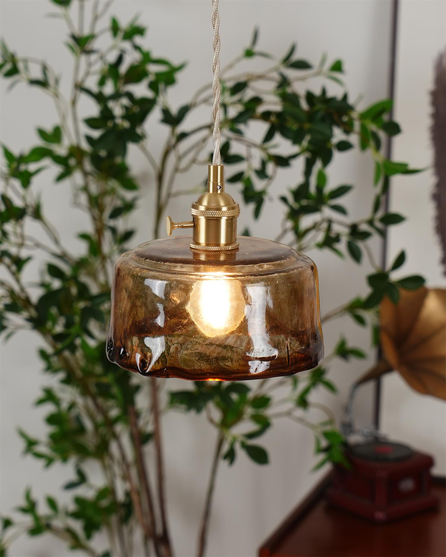 Amberlyn Vintage Amber Glass Pendant Light - Lamp Copper