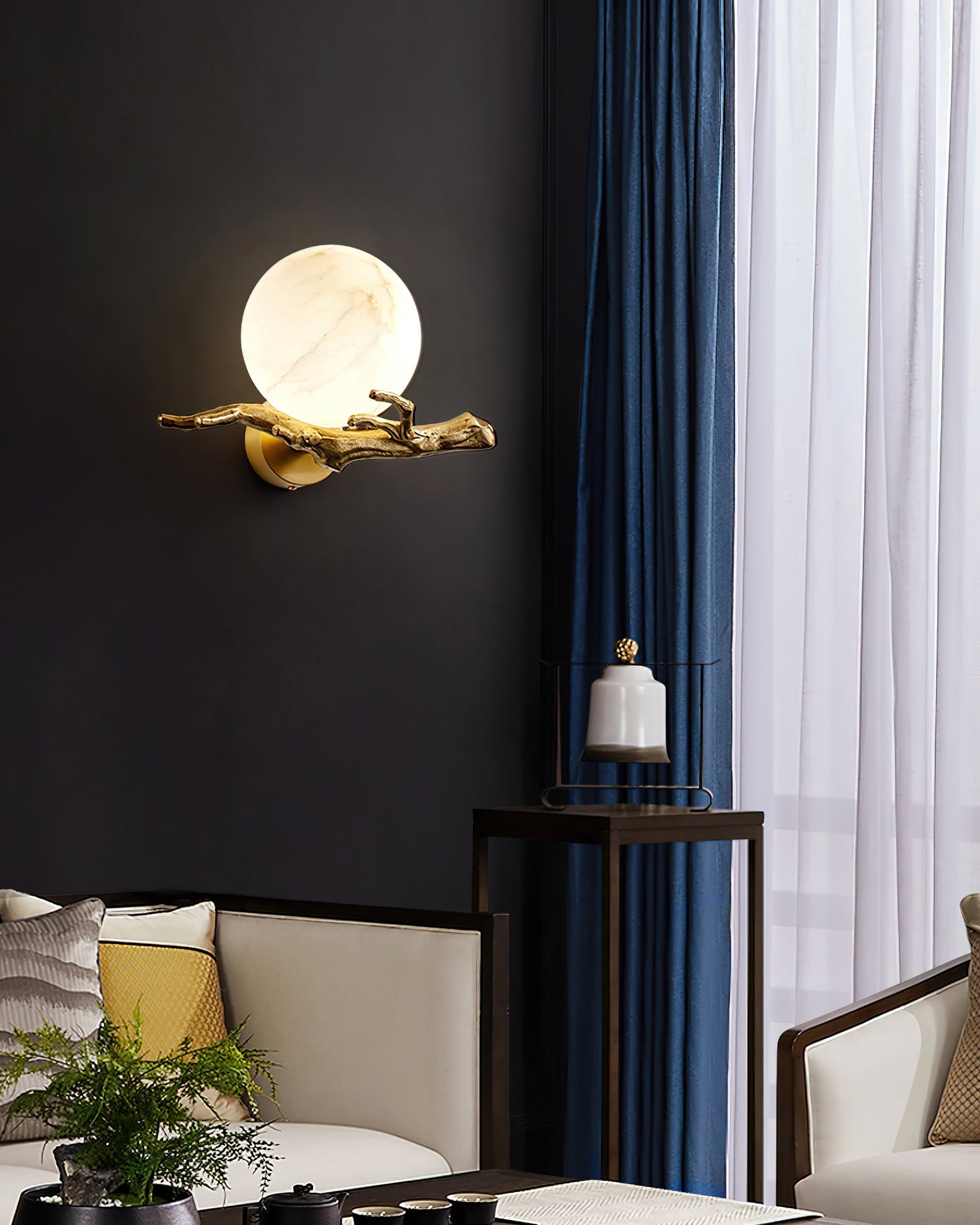 Ormirara Modern Minimalist Retro Twigs Alabaster Wall Lamp - Lamp Copper