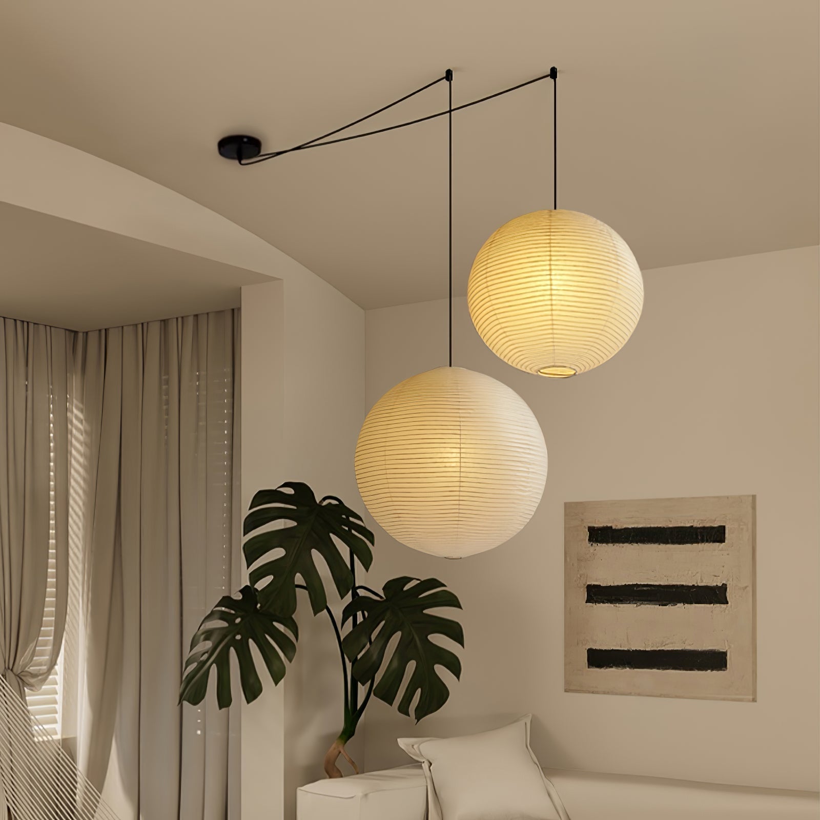 Sylin Pendant Swag Light Mulberry Silk - Lamp Copper