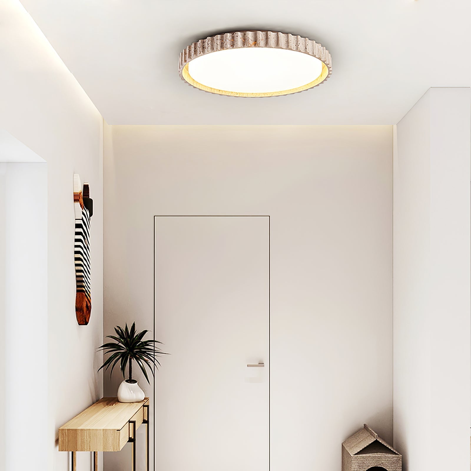 Ornorus Fluted Ring Travertine Ceiling Light - Lamp Copper