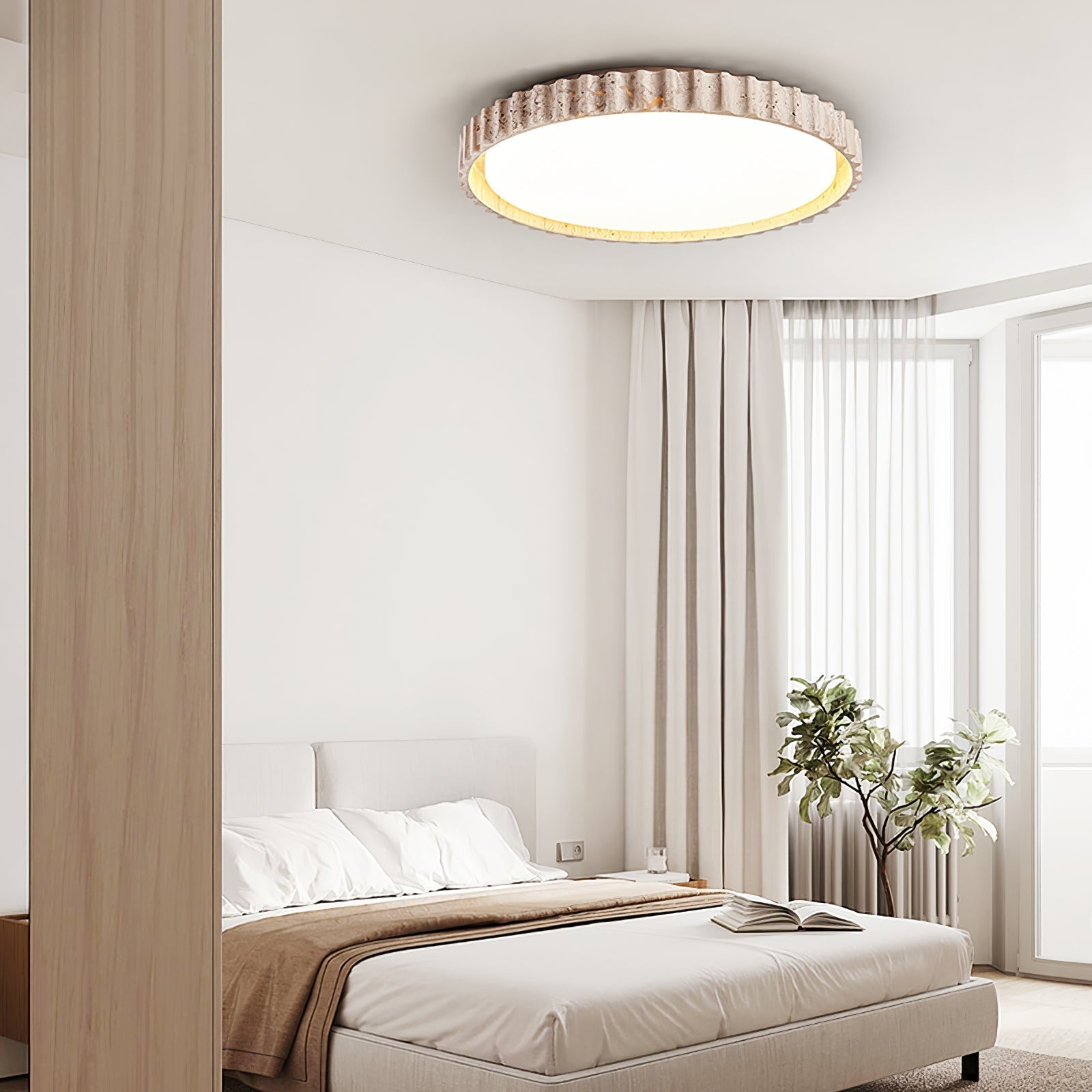 Ornorus Fluted Ring Travertine Ceiling Light - Lamp Copper