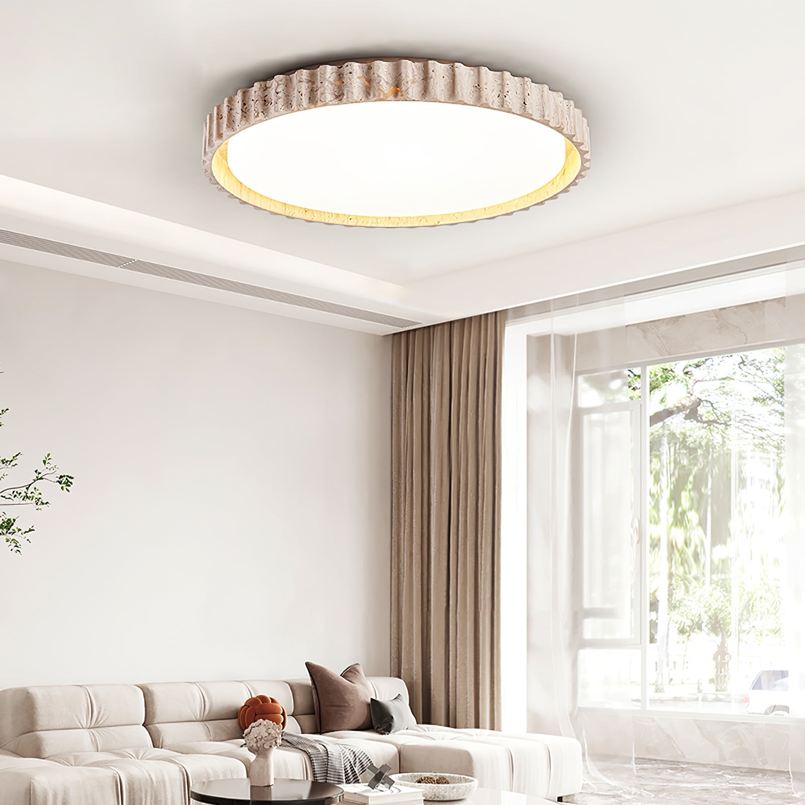 Ornorus Fluted Ring Travertine Ceiling Light - Lamp Copper