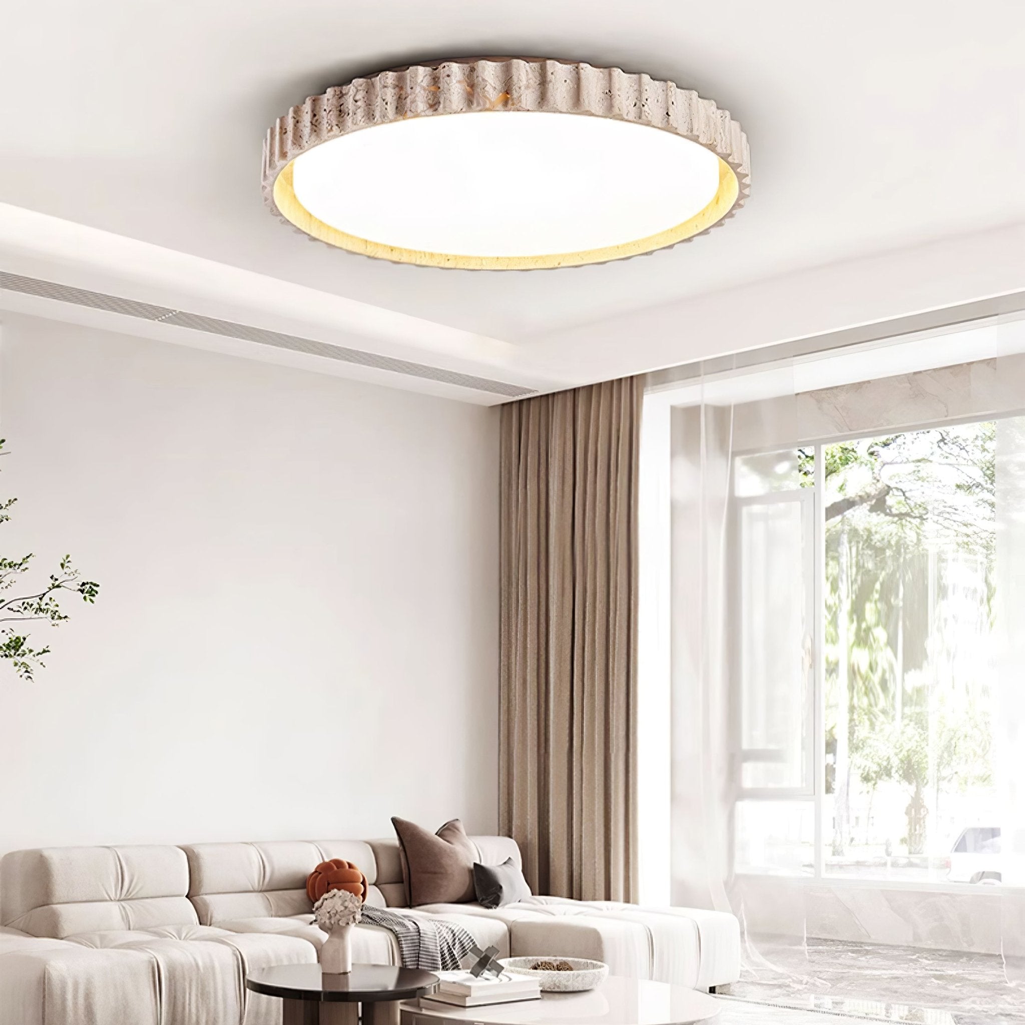 Ornorus Fluted Ring Travertine Ceiling Light - Lamp Copper