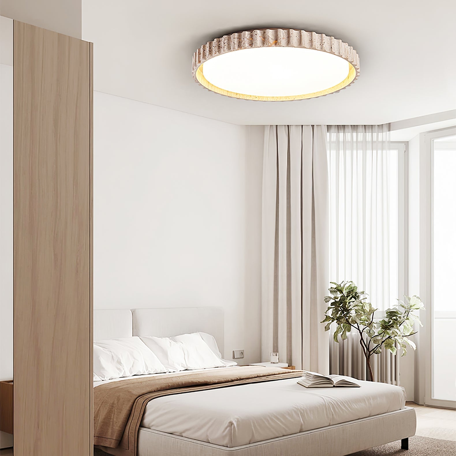 Ornorus Fluted Ring Travertine Ceiling Light - Lamp Copper