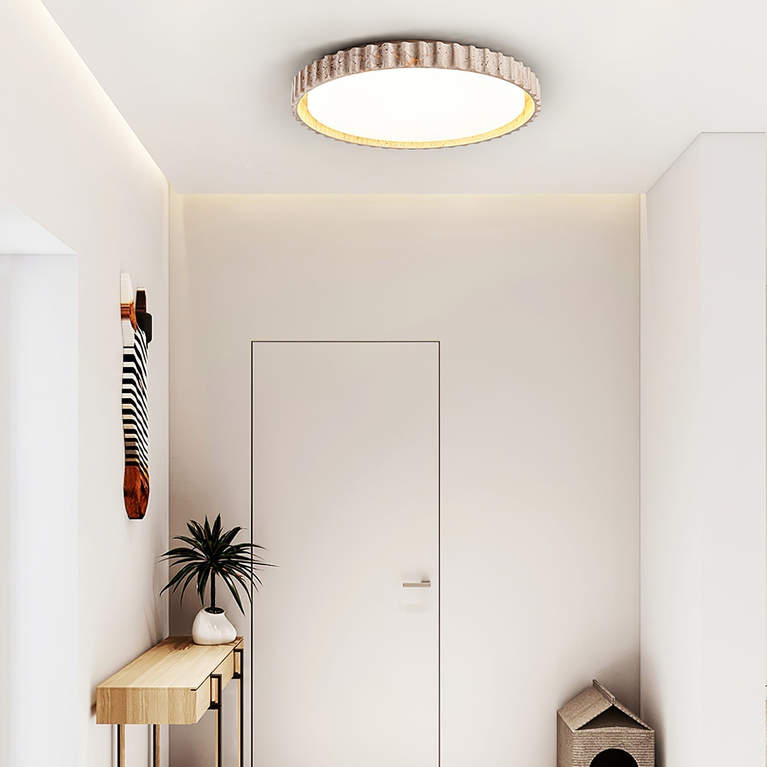 Ornorus Fluted Ring Travertine Ceiling Light - Lamp Copper
