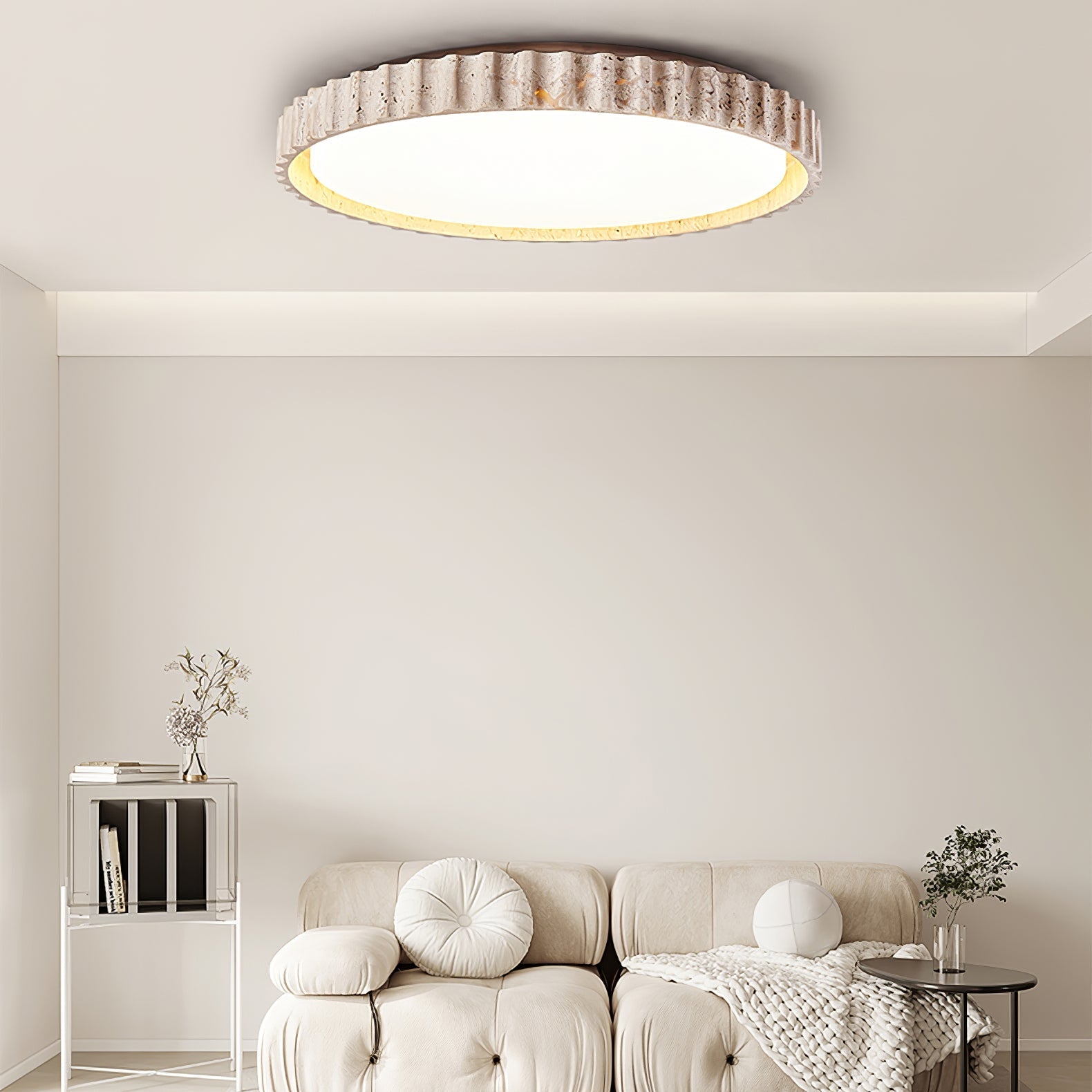 Ornorus Fluted Ring Travertine Ceiling Light - Lamp Copper