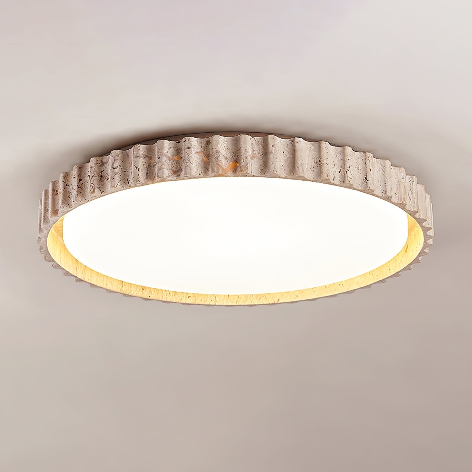 Ornorus Fluted Ring Travertine Ceiling Light - Lamp Copper