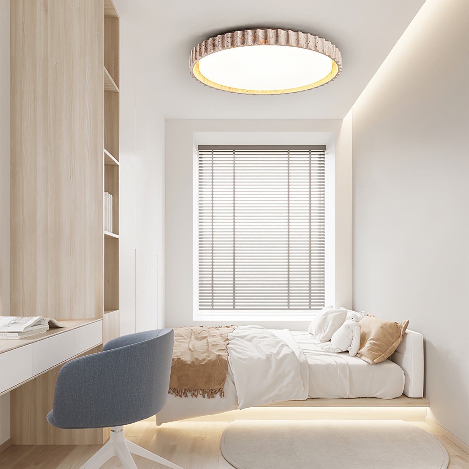 Ornorus Fluted Ring Travertine Ceiling Light - Lamp Copper