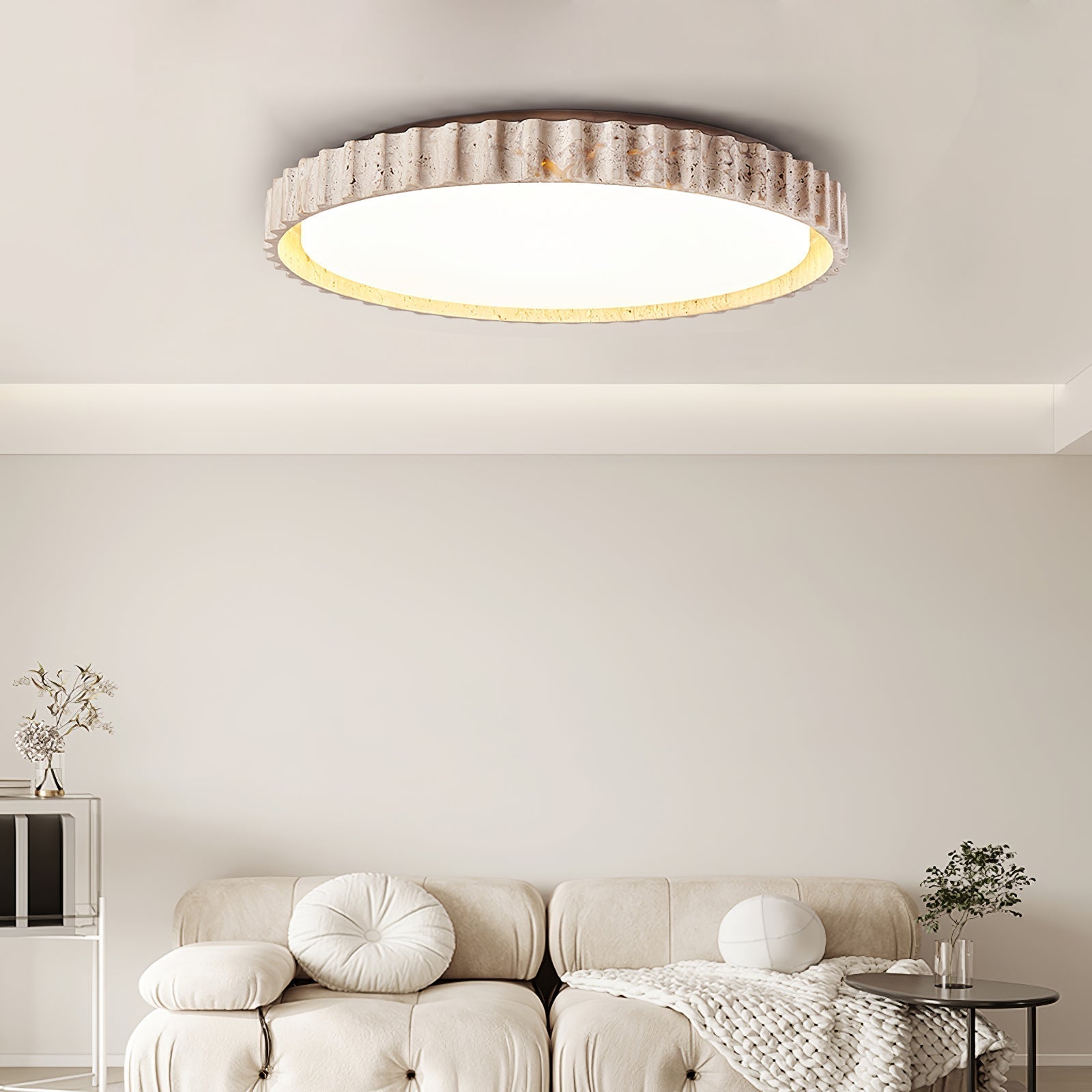 Ornorus Fluted Ring Travertine Ceiling Light - Lamp Copper