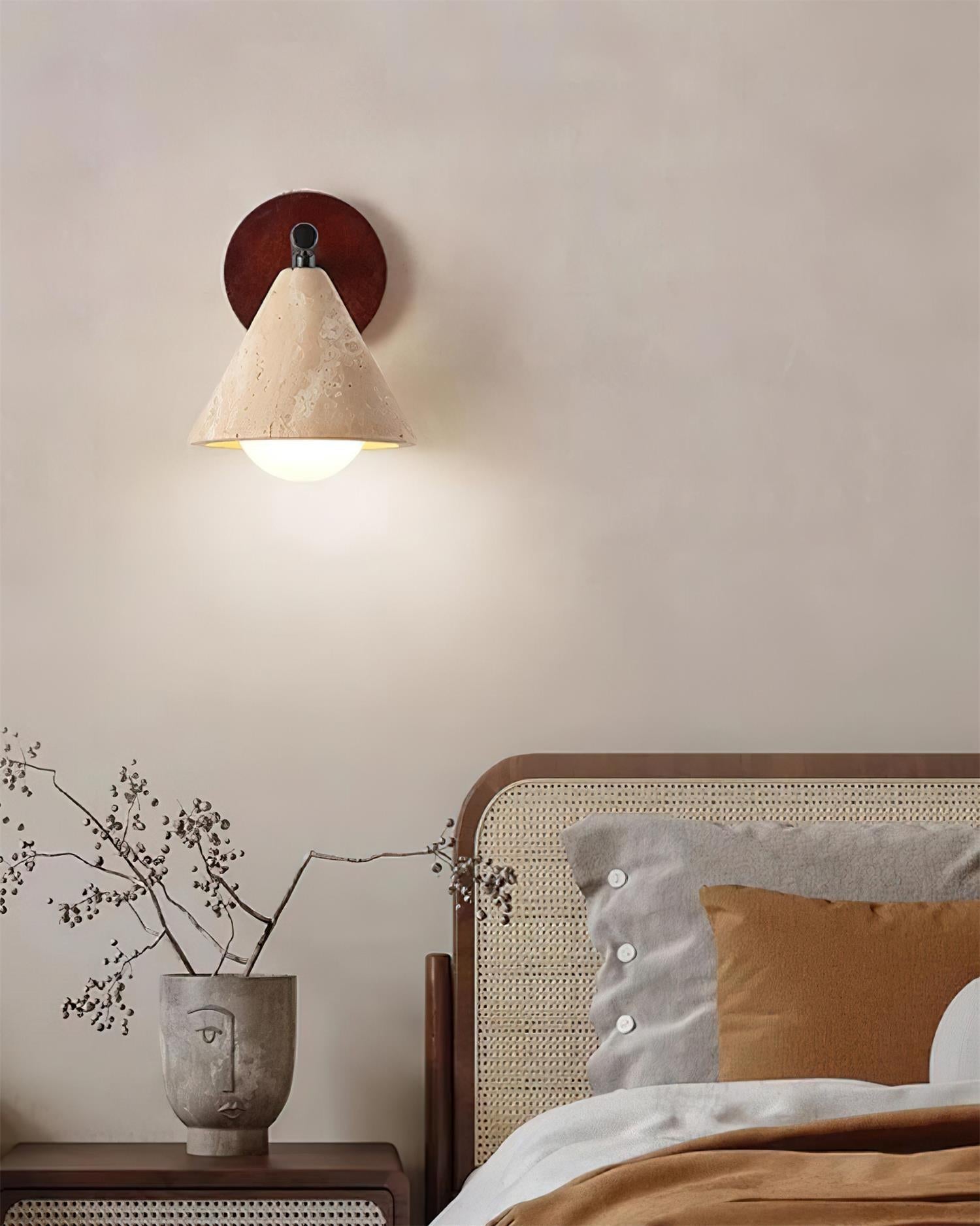 Riita Wall Lamp triangular cone-shaped travertine - Lamp Copper