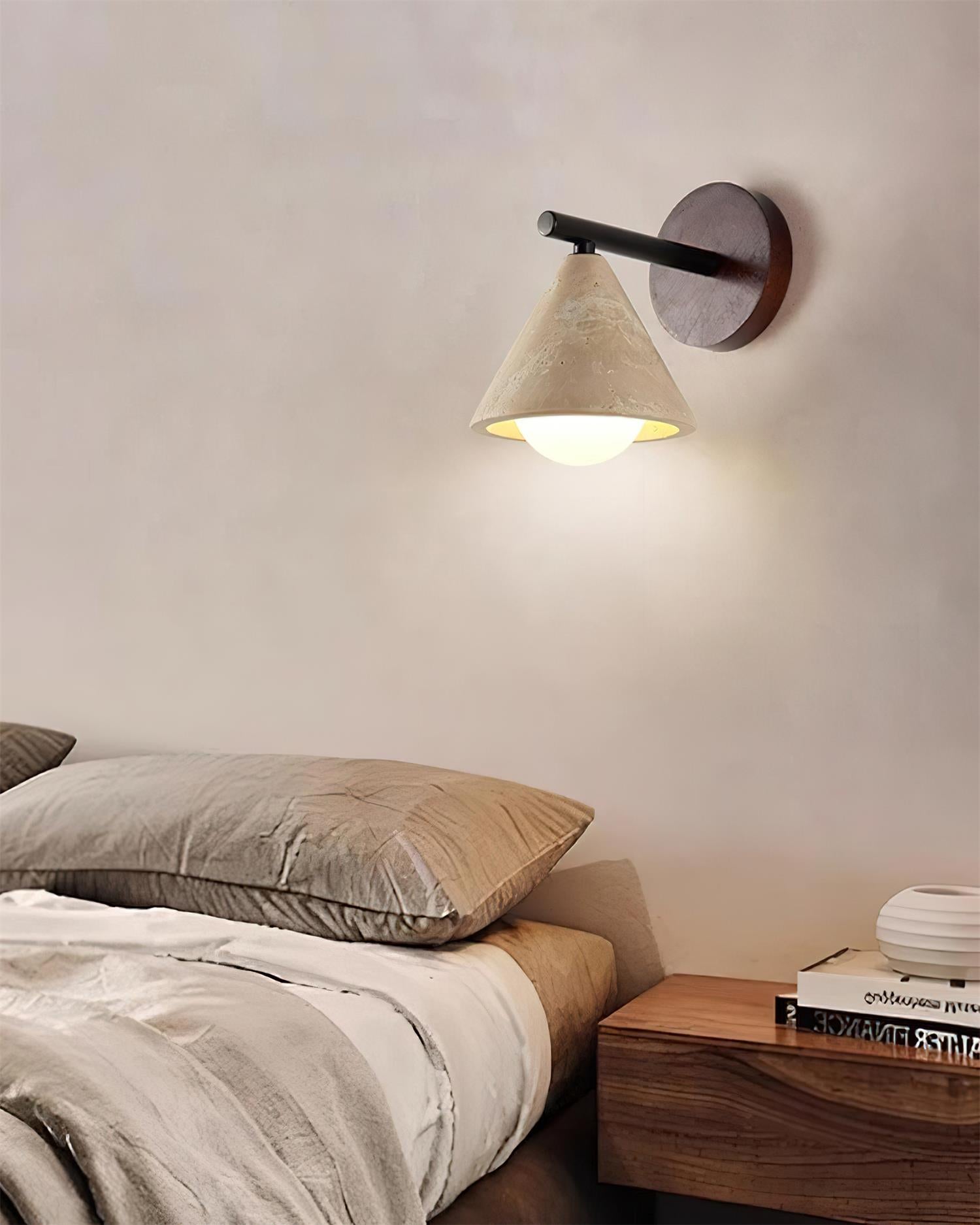 Riita Wall Lamp triangular cone-shaped travertine - Lamp Copper