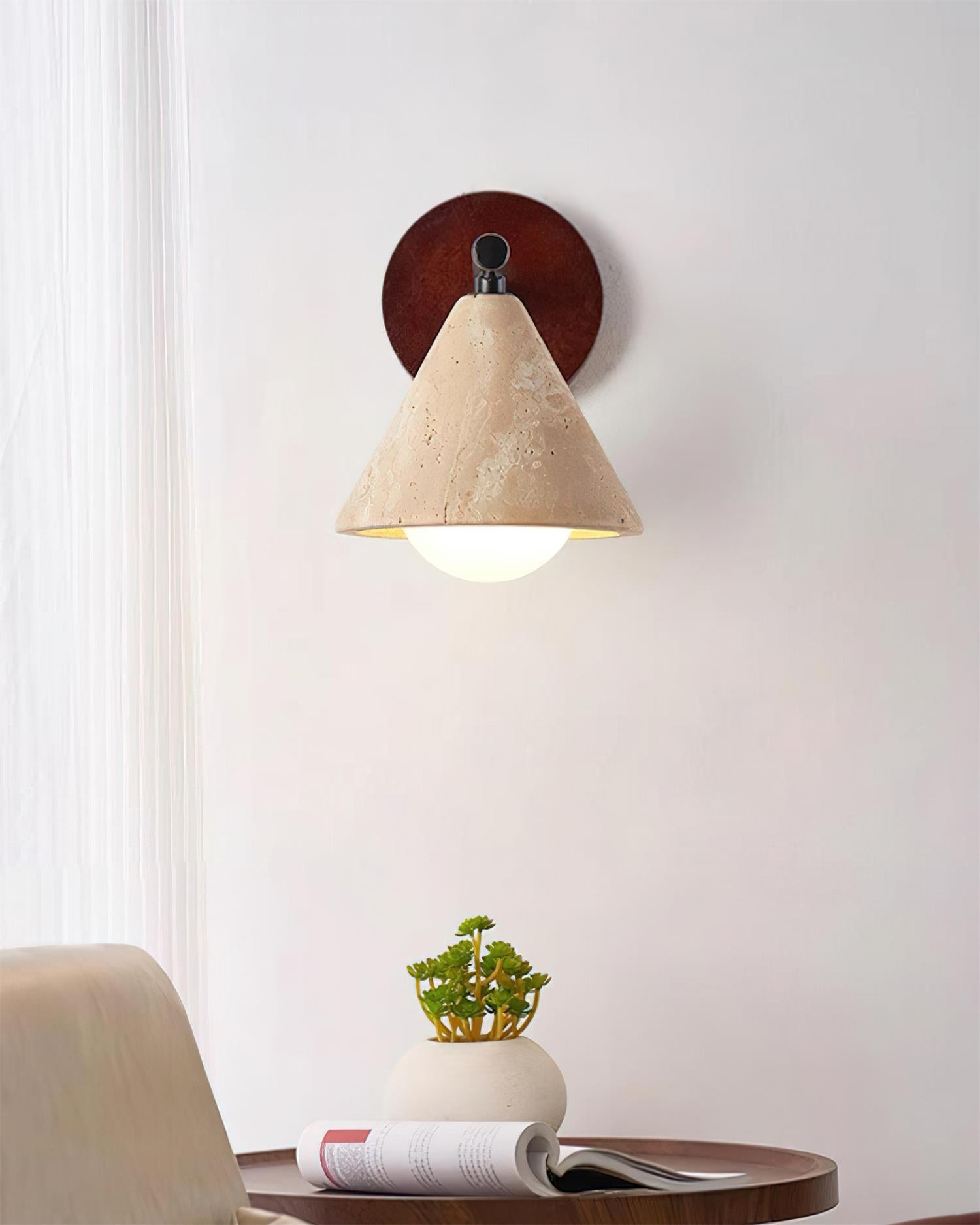 Riita Wall Lamp triangular cone-shaped travertine - Lamp Copper