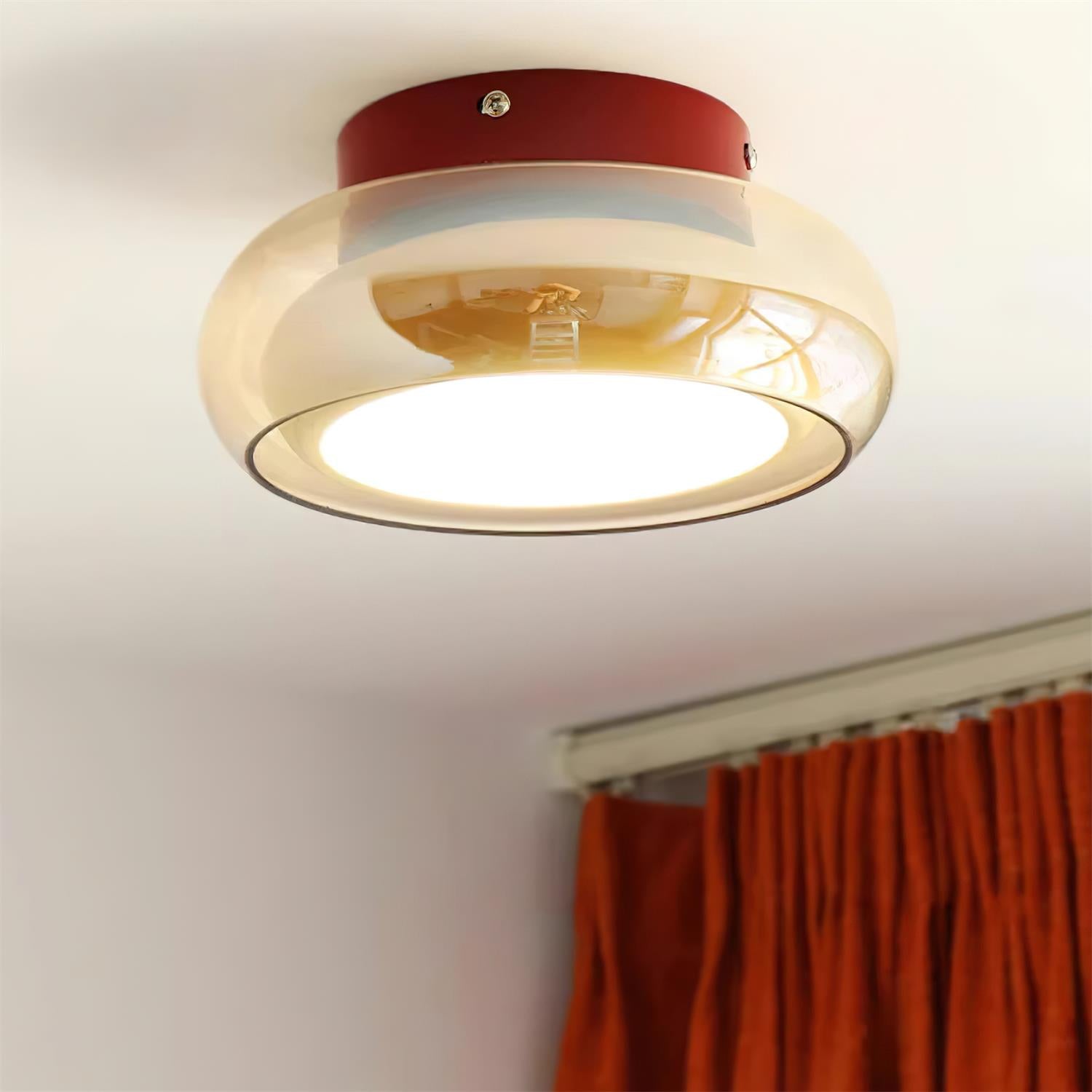 June Retro Glass Flush Mount Ceiling Light - Lamp Copper