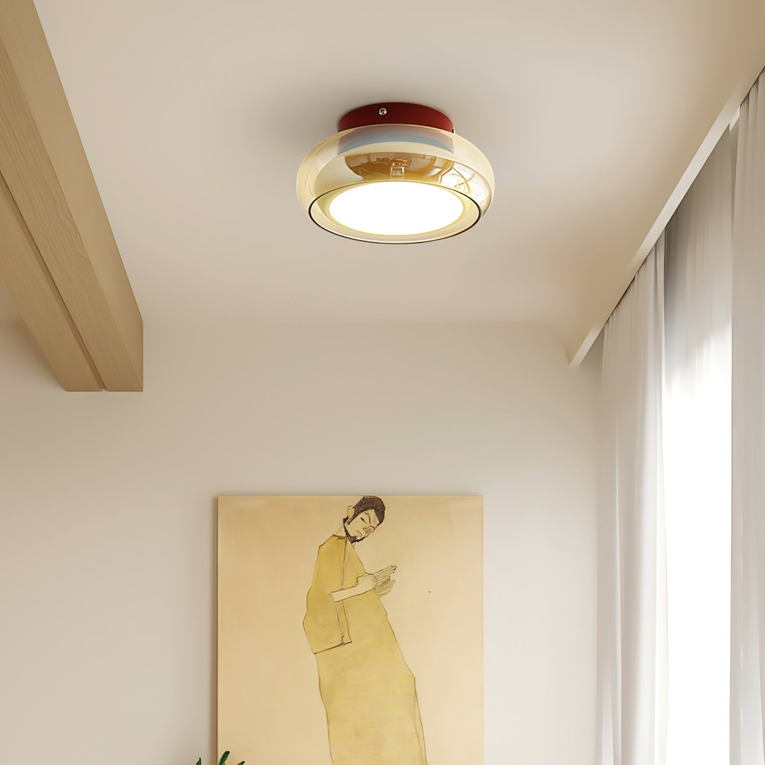 June Retro Glass Flush Mount Ceiling Light - Lamp Copper