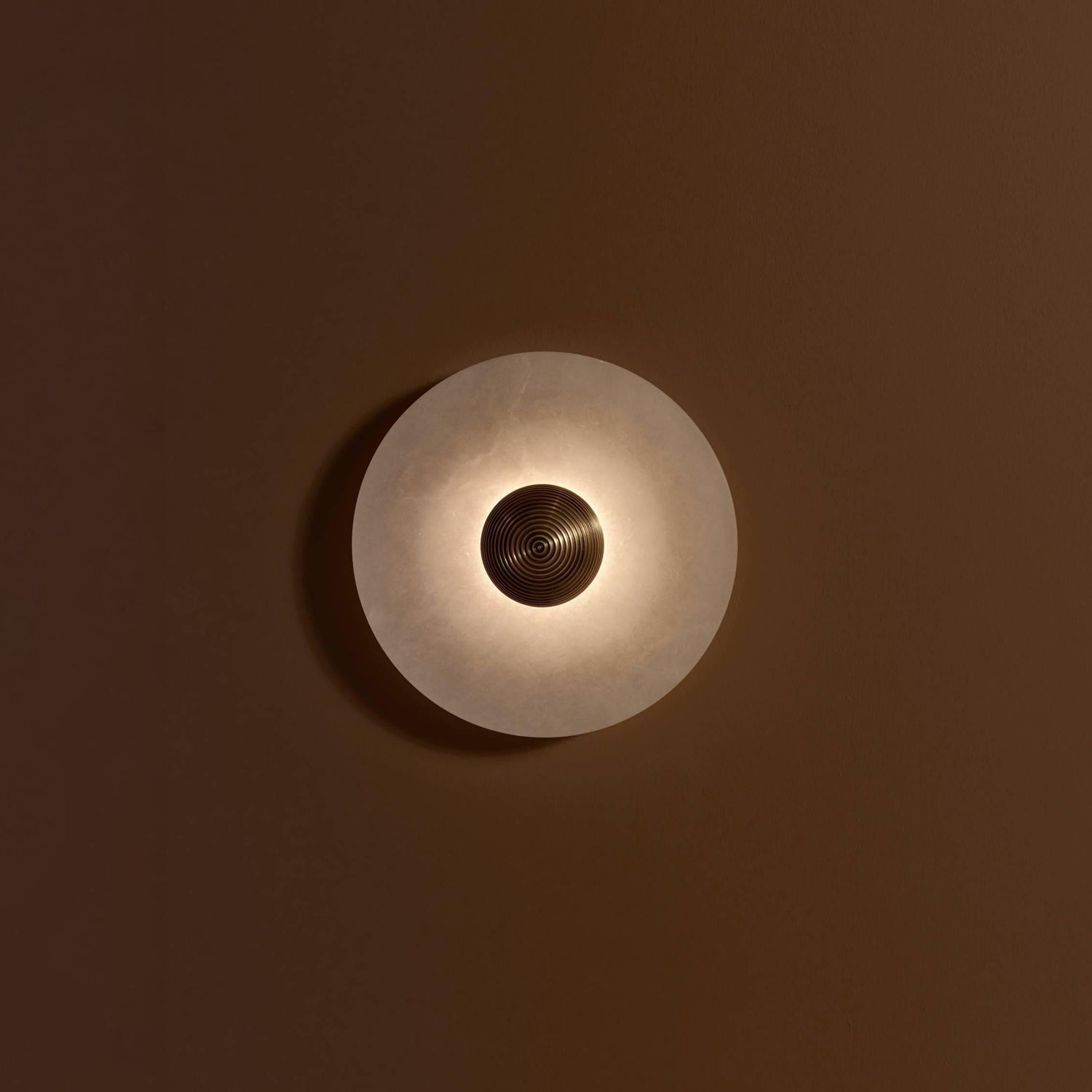 Round Wall Lamp Alabaster Fluted Brass - Lamp Copper