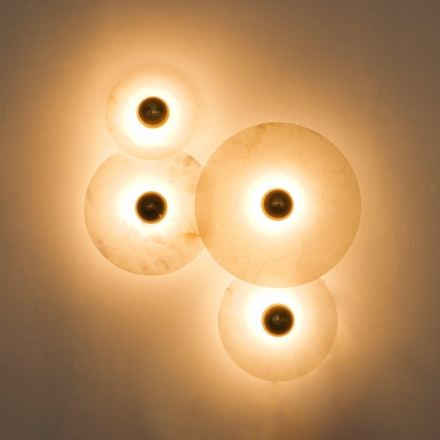 Round Wall Lamp Alabaster Fluted Brass - Lamp Copper
