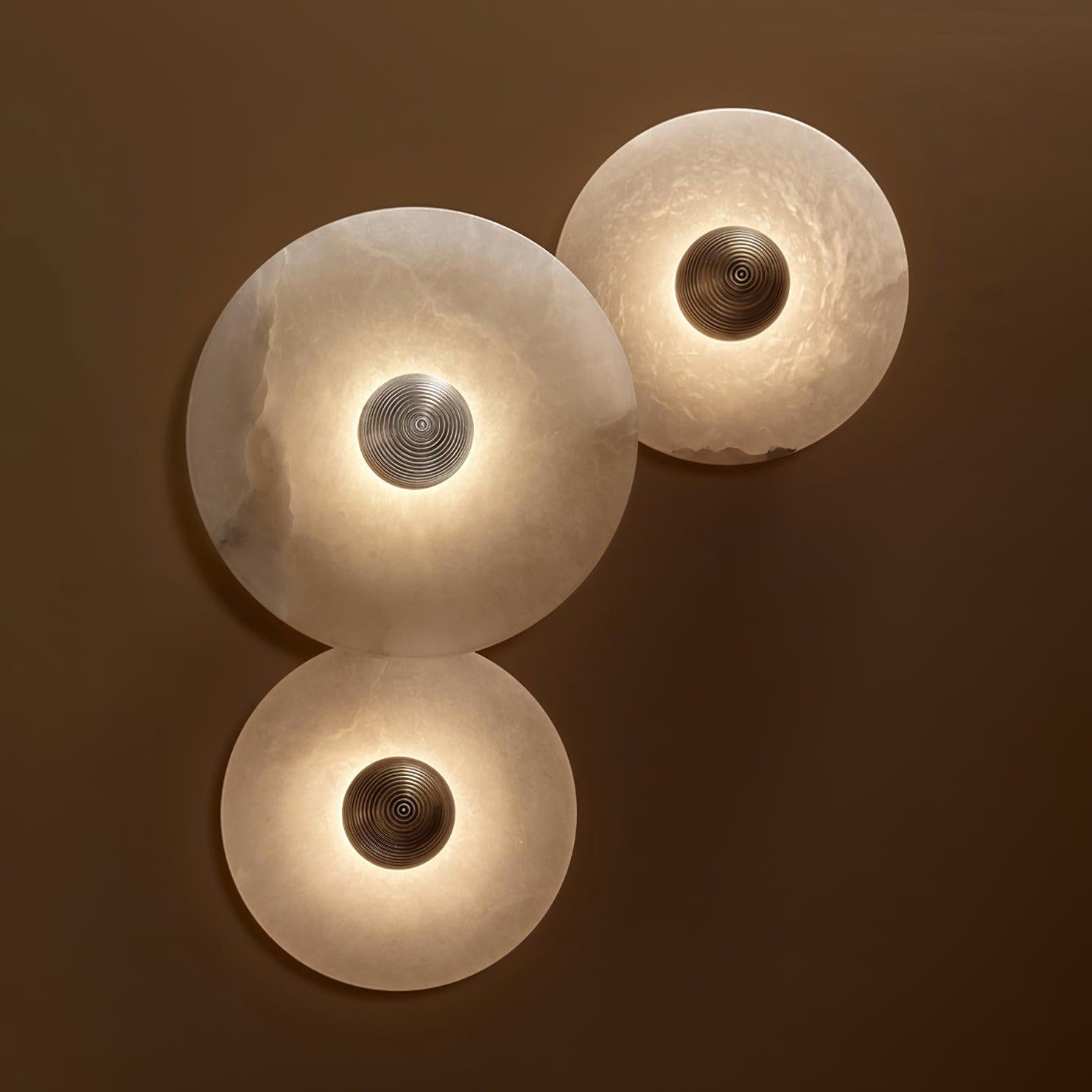 Round Wall Lamp Alabaster Fluted Brass - Lamp Copper