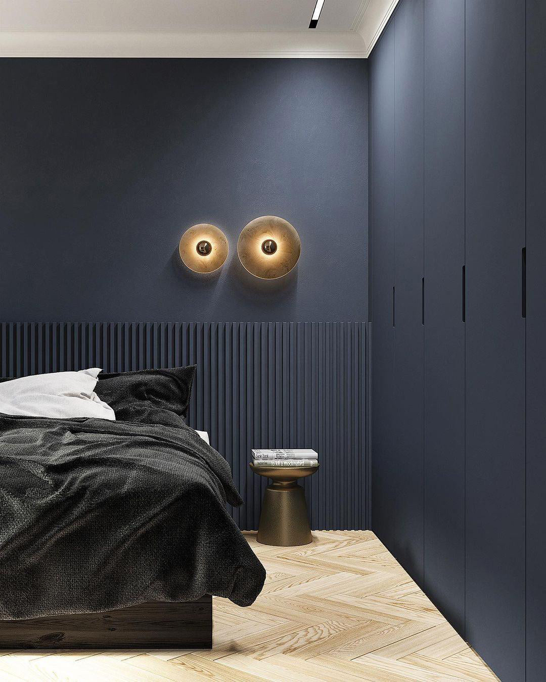 Round Wall Lamp Alabaster Fluted Brass - Lamp Copper