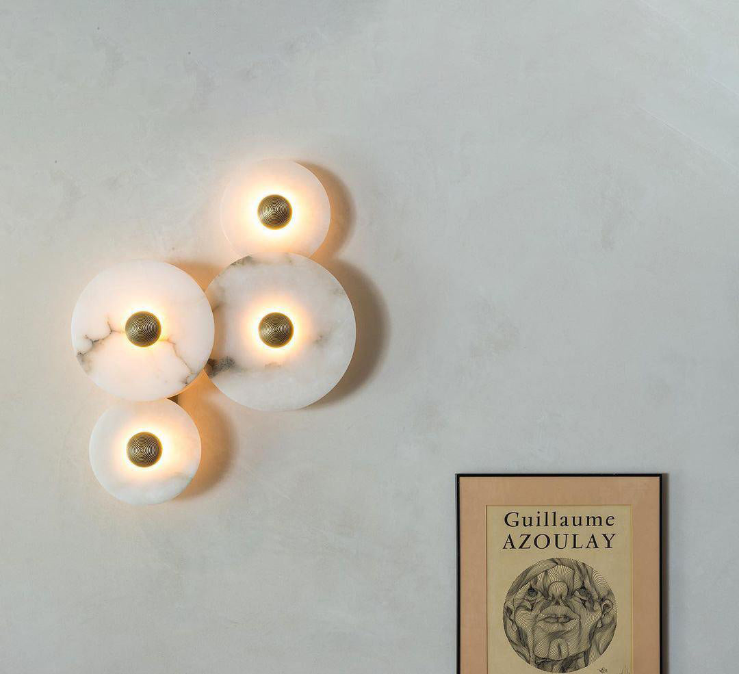 Round Wall Lamp Alabaster Fluted Brass - Lamp Copper