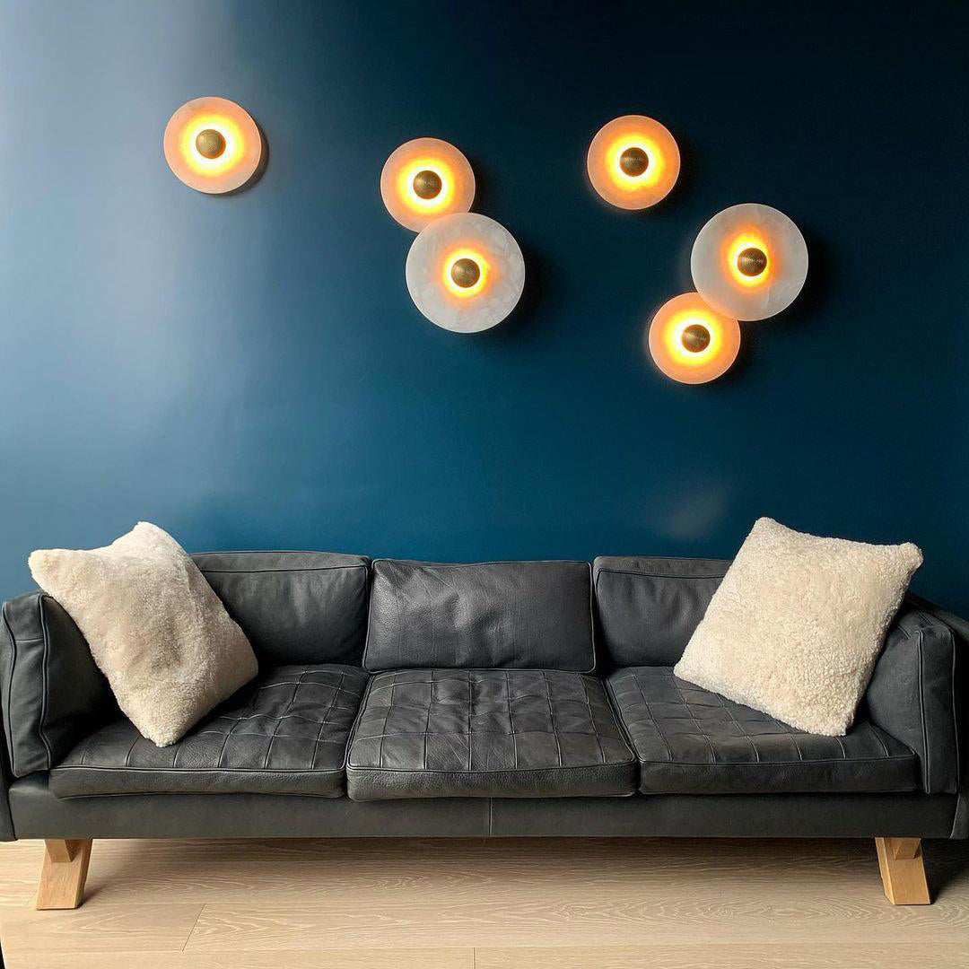 Round Wall Lamp Alabaster Fluted Brass - Lamp Copper