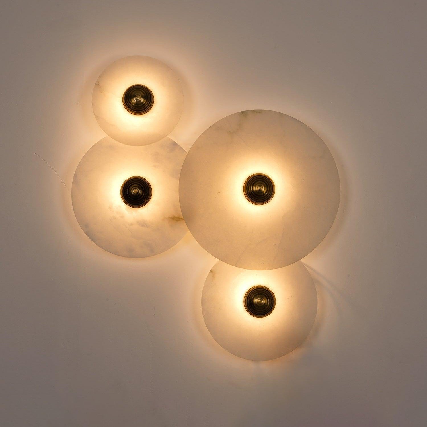 Round Wall Lamp Alabaster Fluted Brass - Lamp Copper