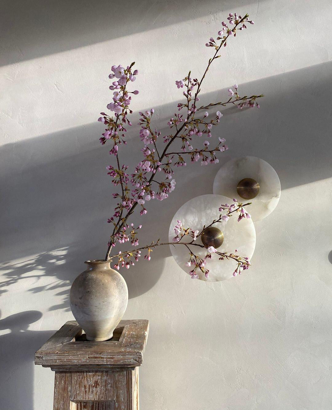 Round Wall Lamp Alabaster Fluted Brass - Lamp Copper