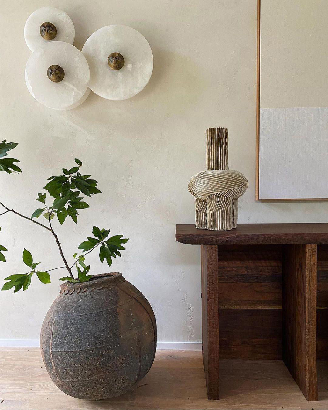 Round Wall Lamp Alabaster Fluted Brass - Lamp Copper