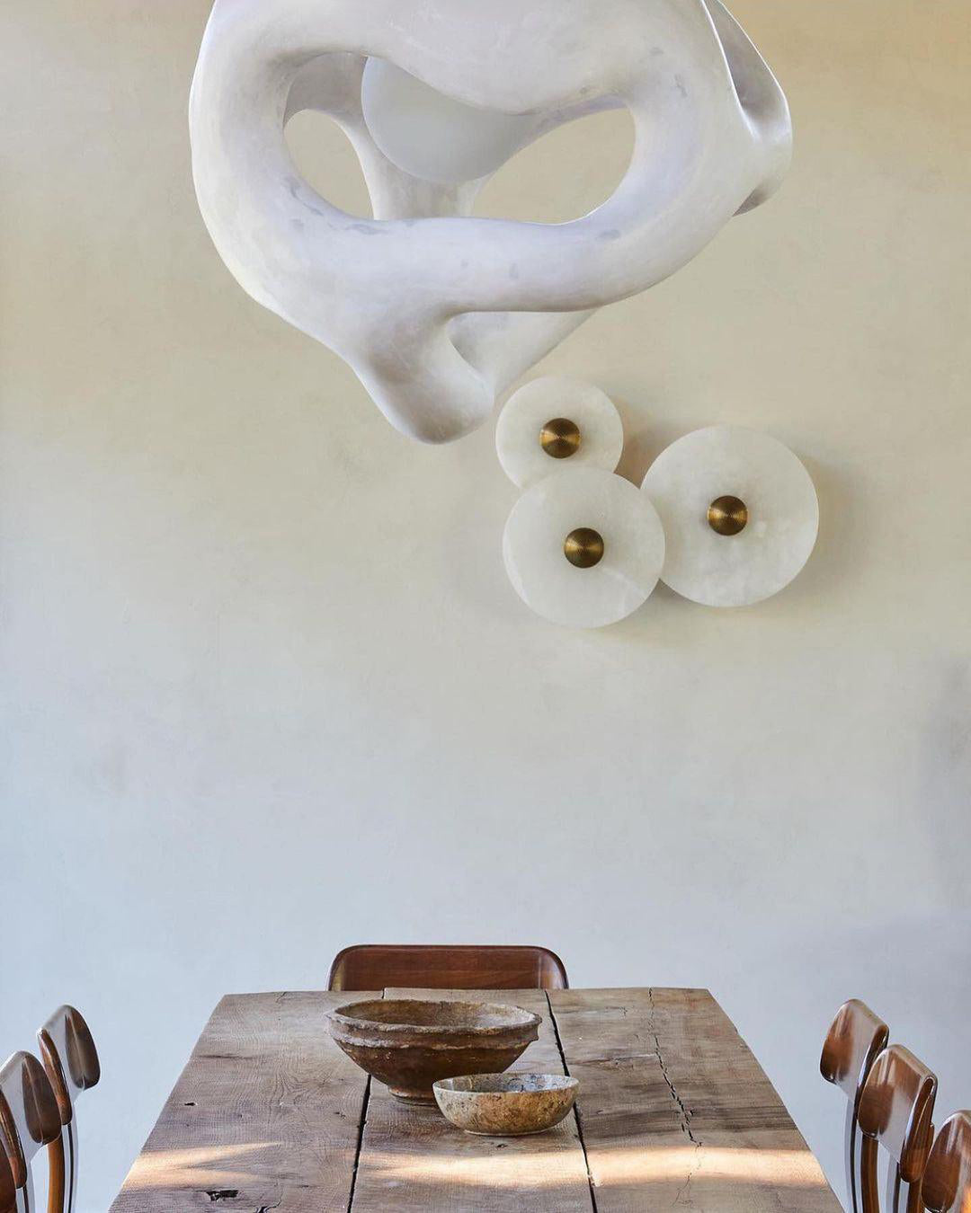 Round Wall Lamp Alabaster Fluted Brass - Lamp Copper