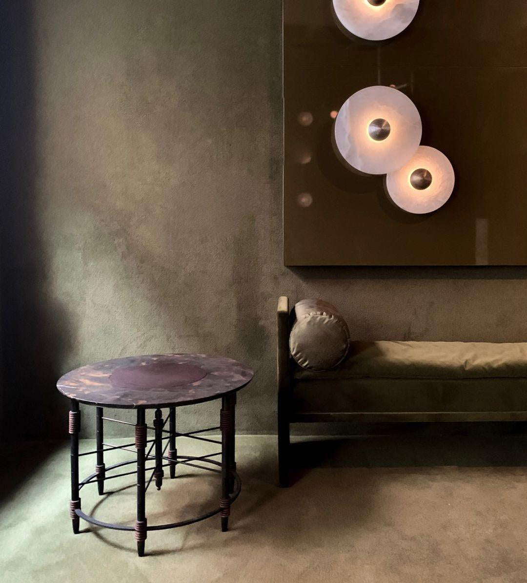 Round Wall Lamp Alabaster Fluted Brass - Lamp Copper