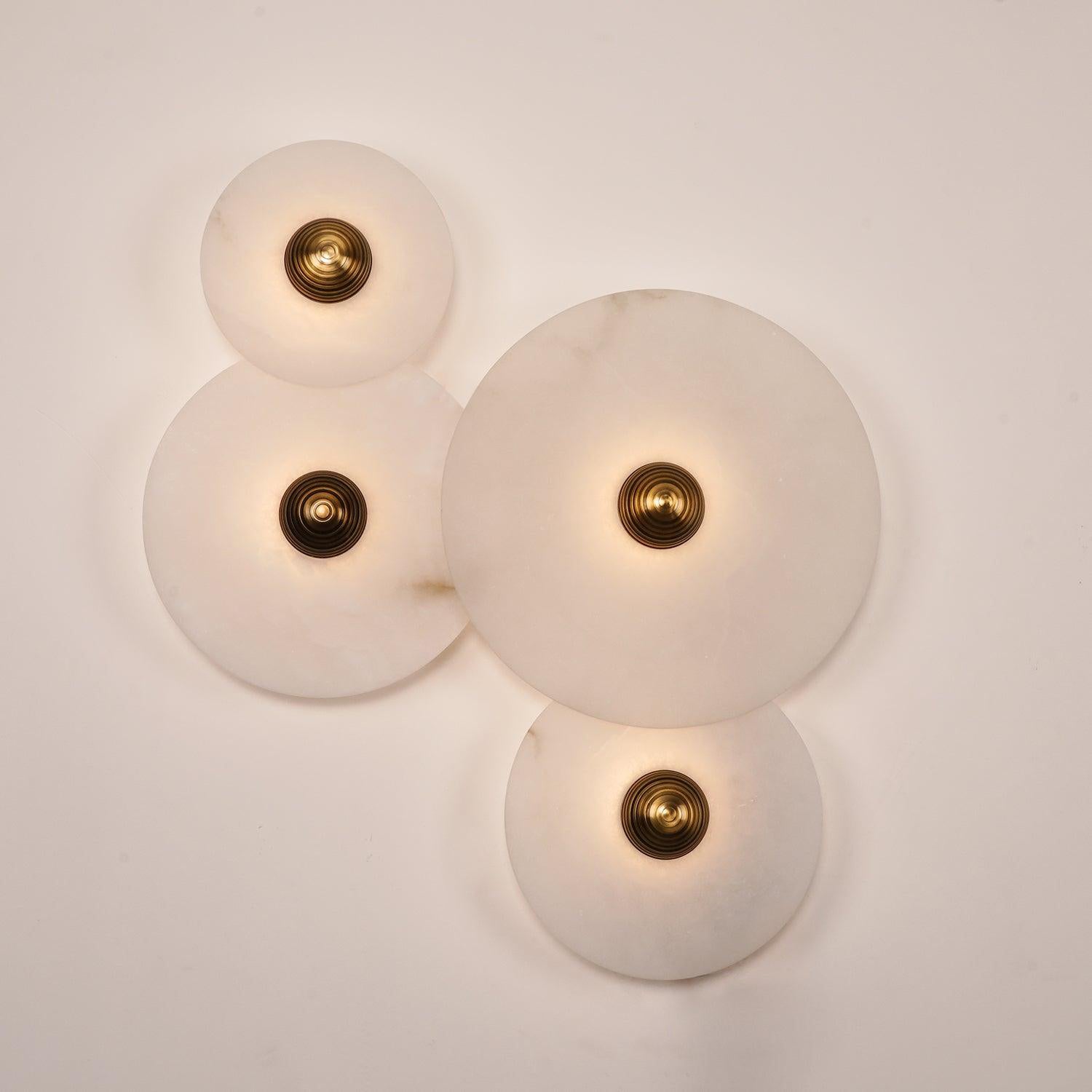 Round Wall Lamp Alabaster Fluted Brass - Lamp Copper