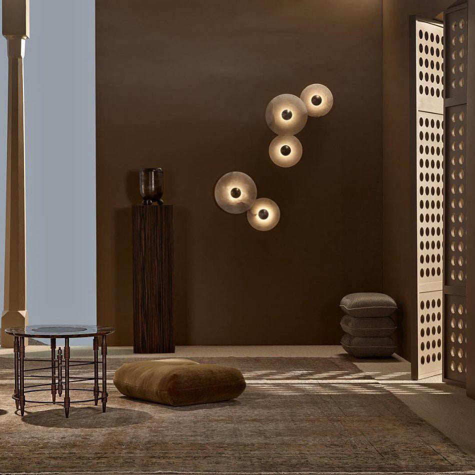 Round Wall Lamp Alabaster Fluted Brass - Lamp Copper