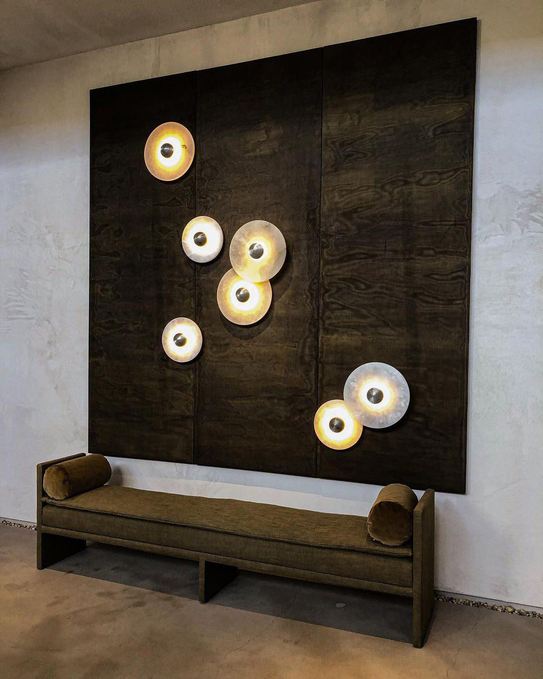 Round Wall Lamp Alabaster Fluted Brass - Lamp Copper