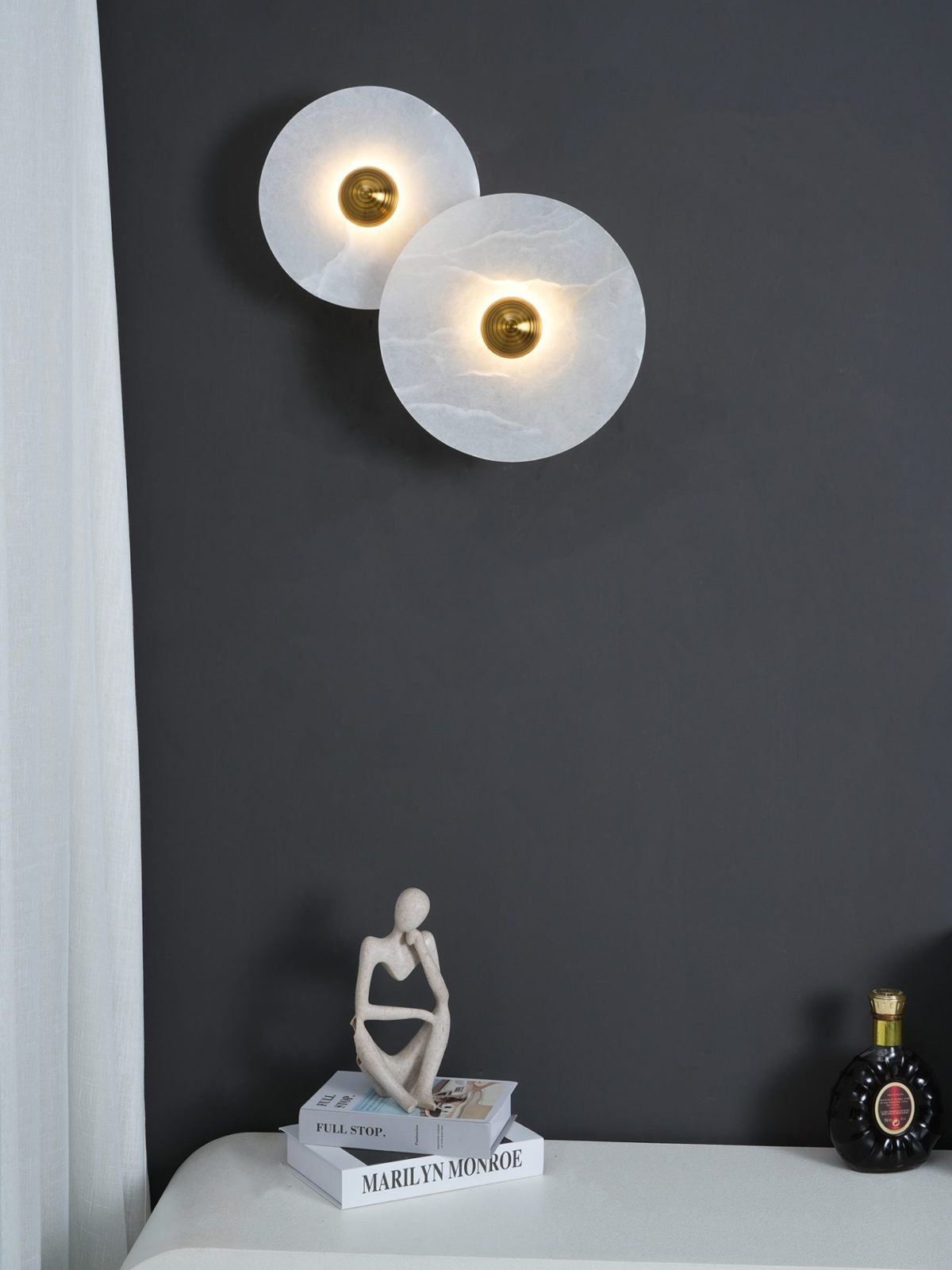 Round Wall Lamp Alabaster Fluted Brass - Lamp Copper