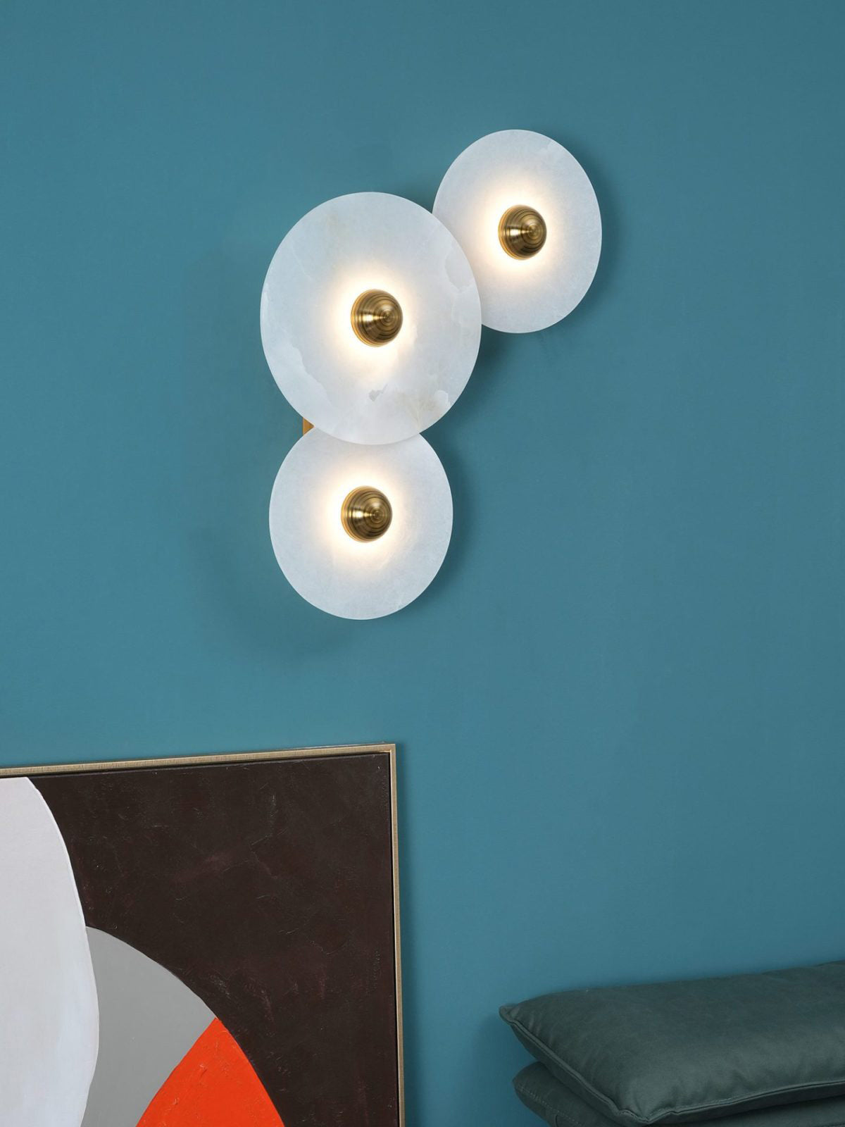 Round Wall Lamp Alabaster Fluted Brass - Lamp Copper