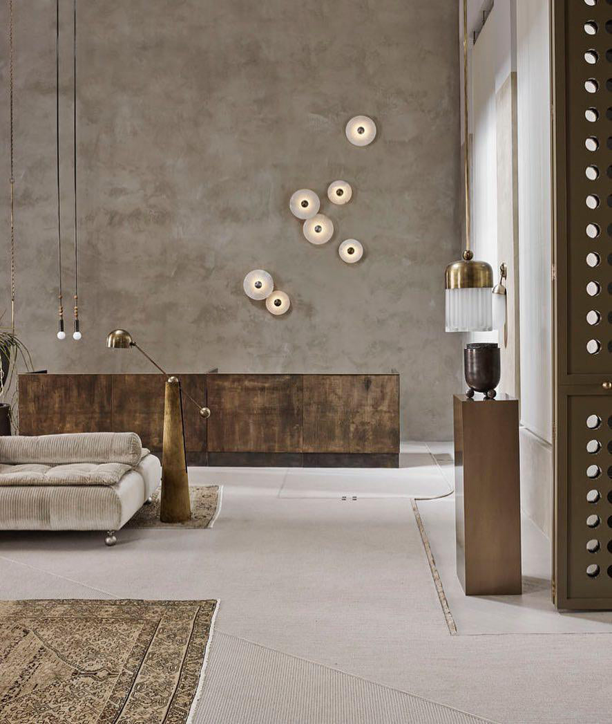 Round Wall Lamp Alabaster Fluted Brass - Lamp Copper