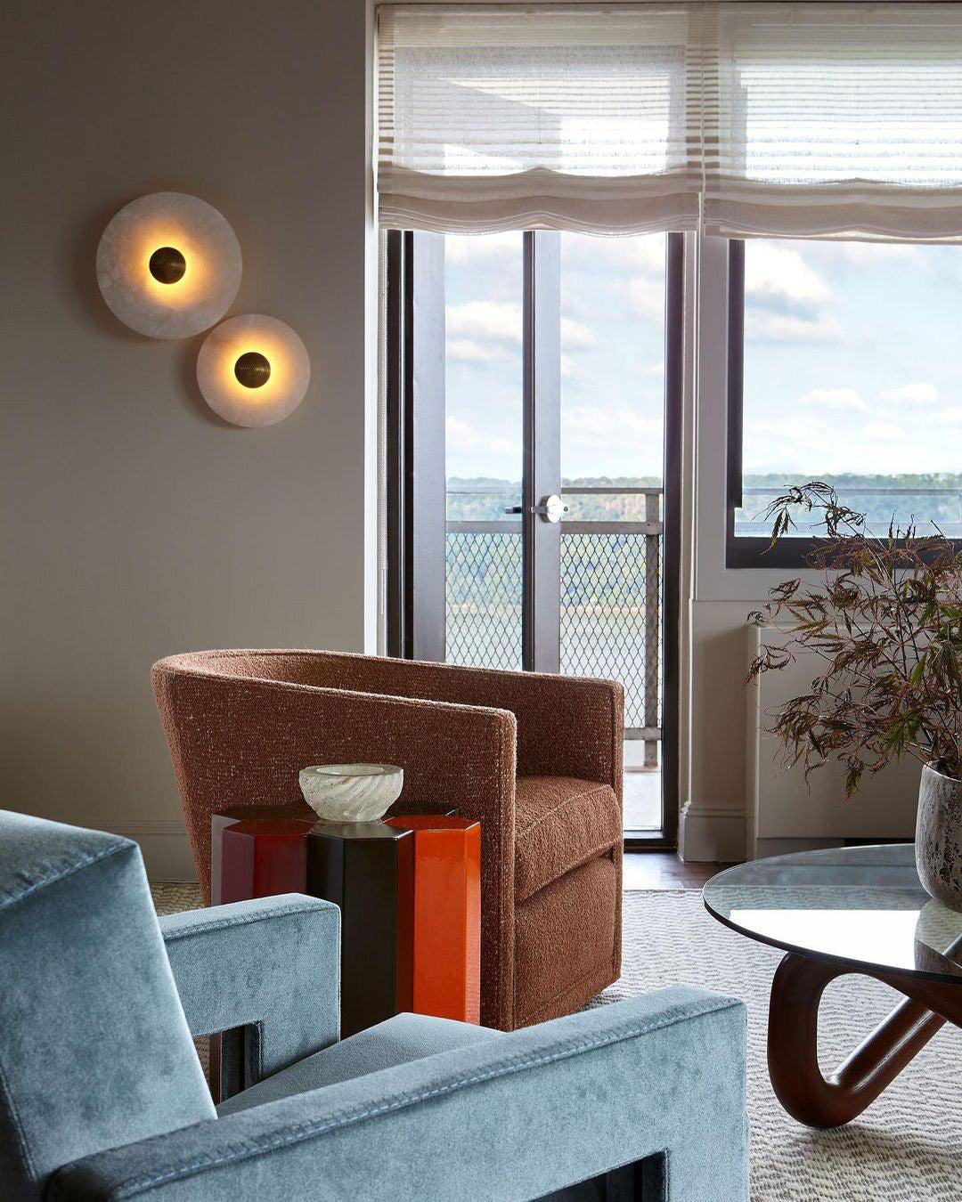 Round Wall Lamp Alabaster Fluted Brass - Lamp Copper