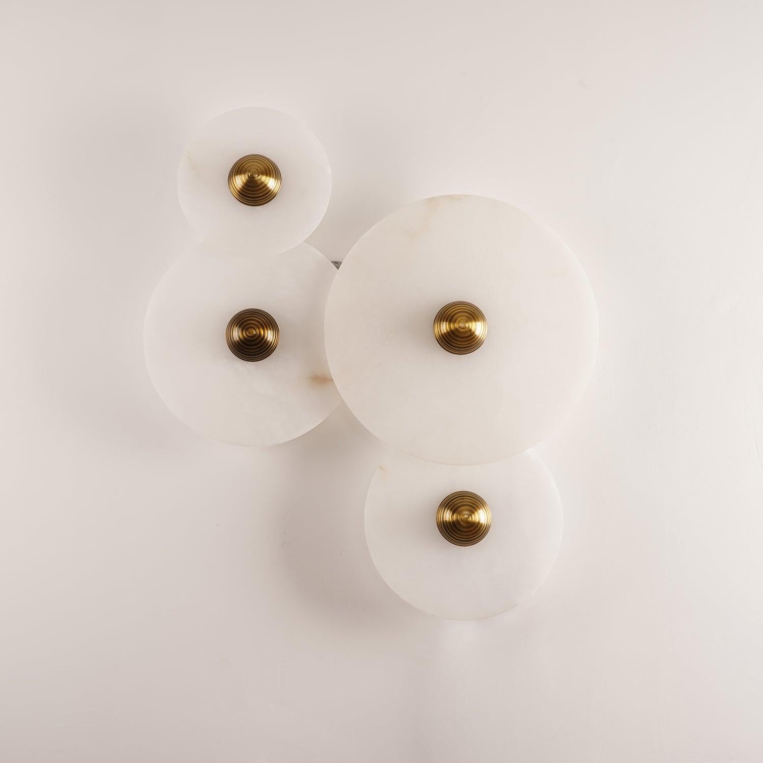 Round Wall Lamp Alabaster Fluted Brass - Lamp Copper