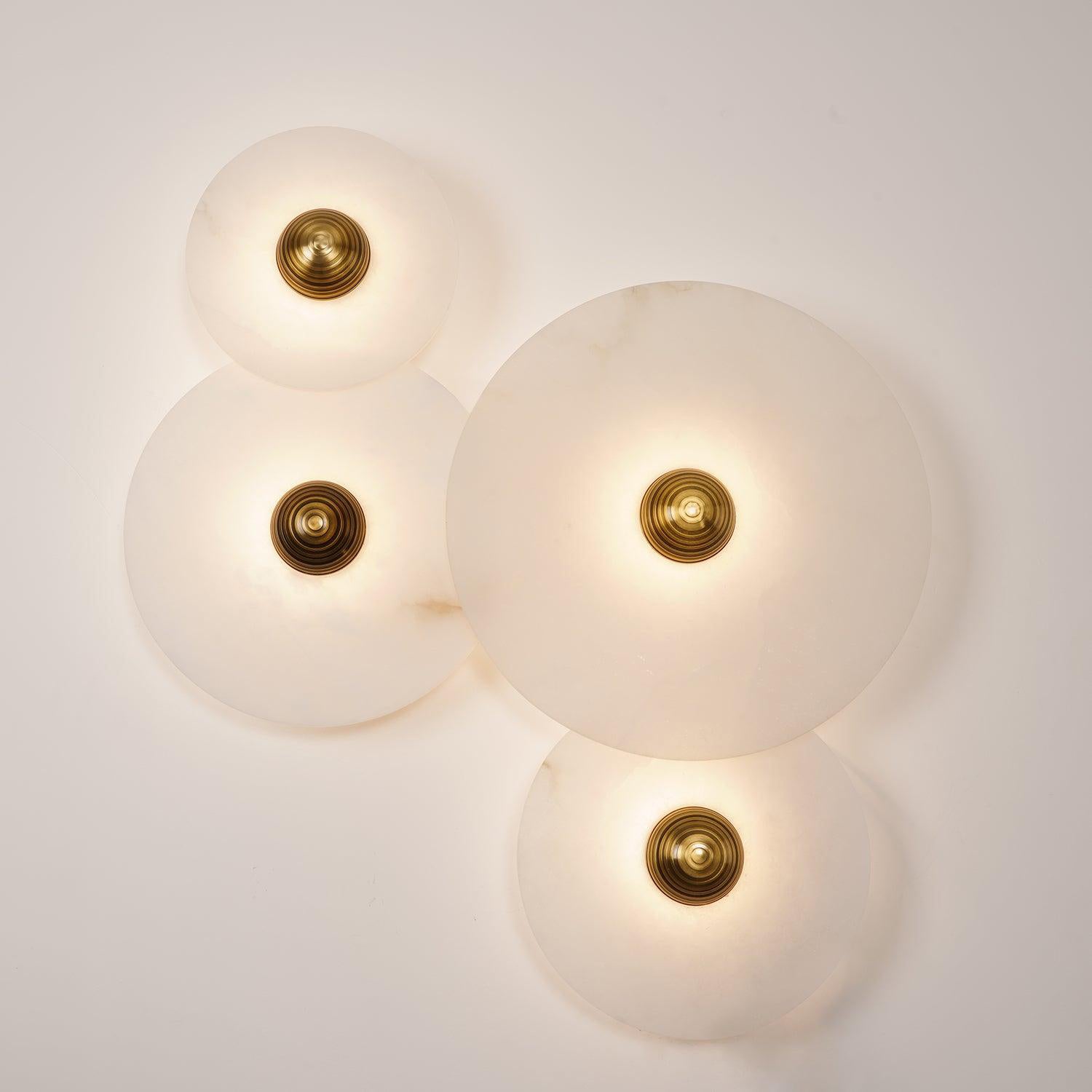 Round Wall Lamp Alabaster Fluted Brass - Lamp Copper