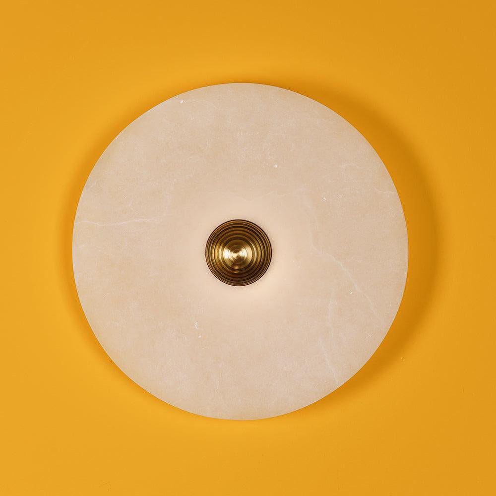 Round Wall Lamp Alabaster Fluted Brass - Lamp Copper