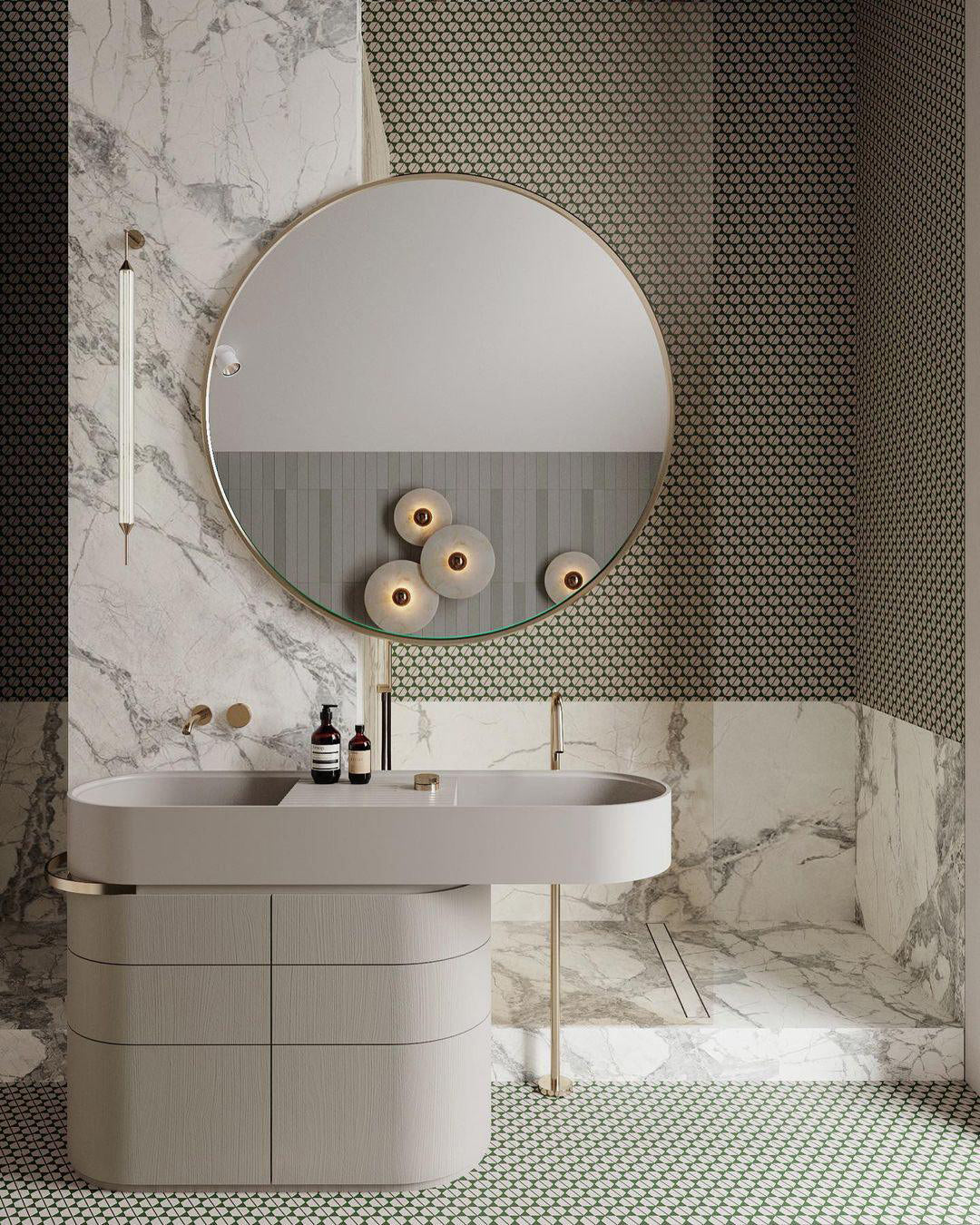 Round Wall Lamp Alabaster Fluted Brass - Lamp Copper