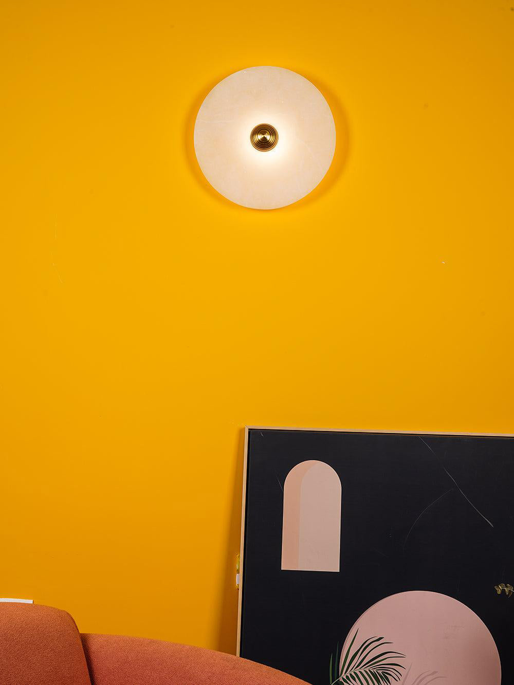 Round Wall Lamp Alabaster Fluted Brass - Lamp Copper