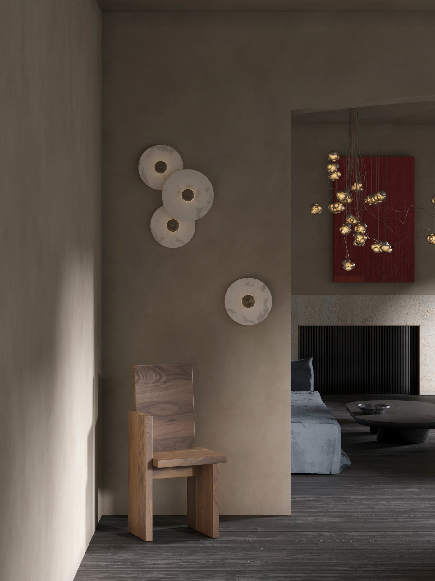 Round Wall Lamp Alabaster Fluted Brass - Lamp Copper