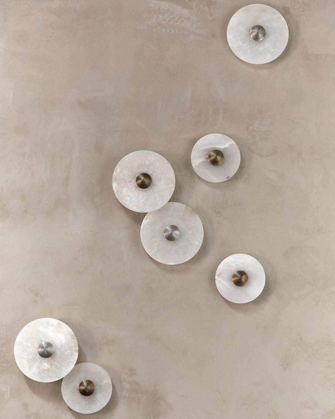 Round Wall Lamp Alabaster Fluted Brass - Lamp Copper