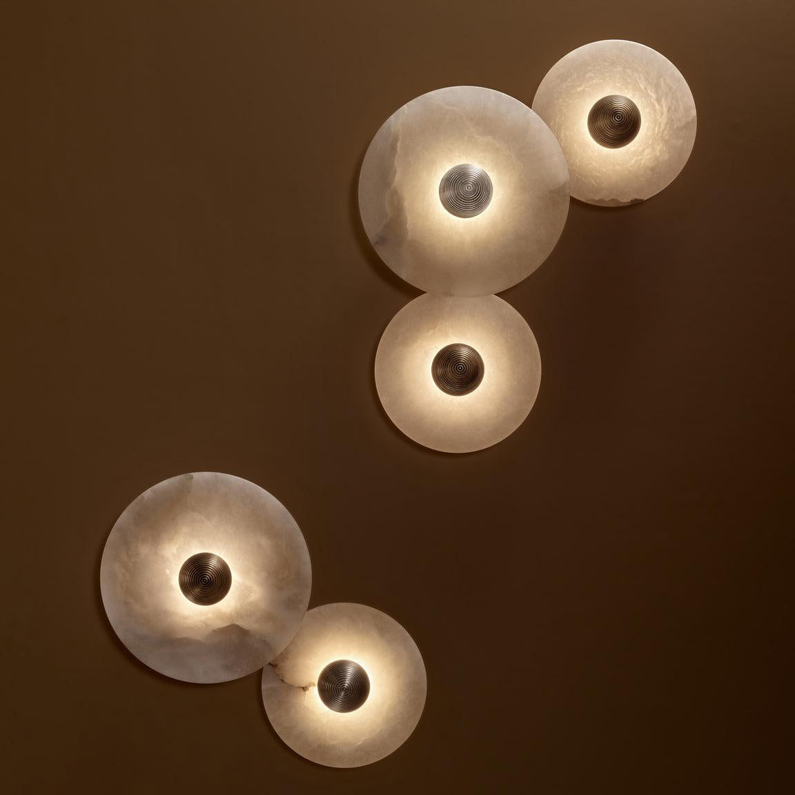 Round Wall Lamp Alabaster Fluted Brass - Lamp Copper
