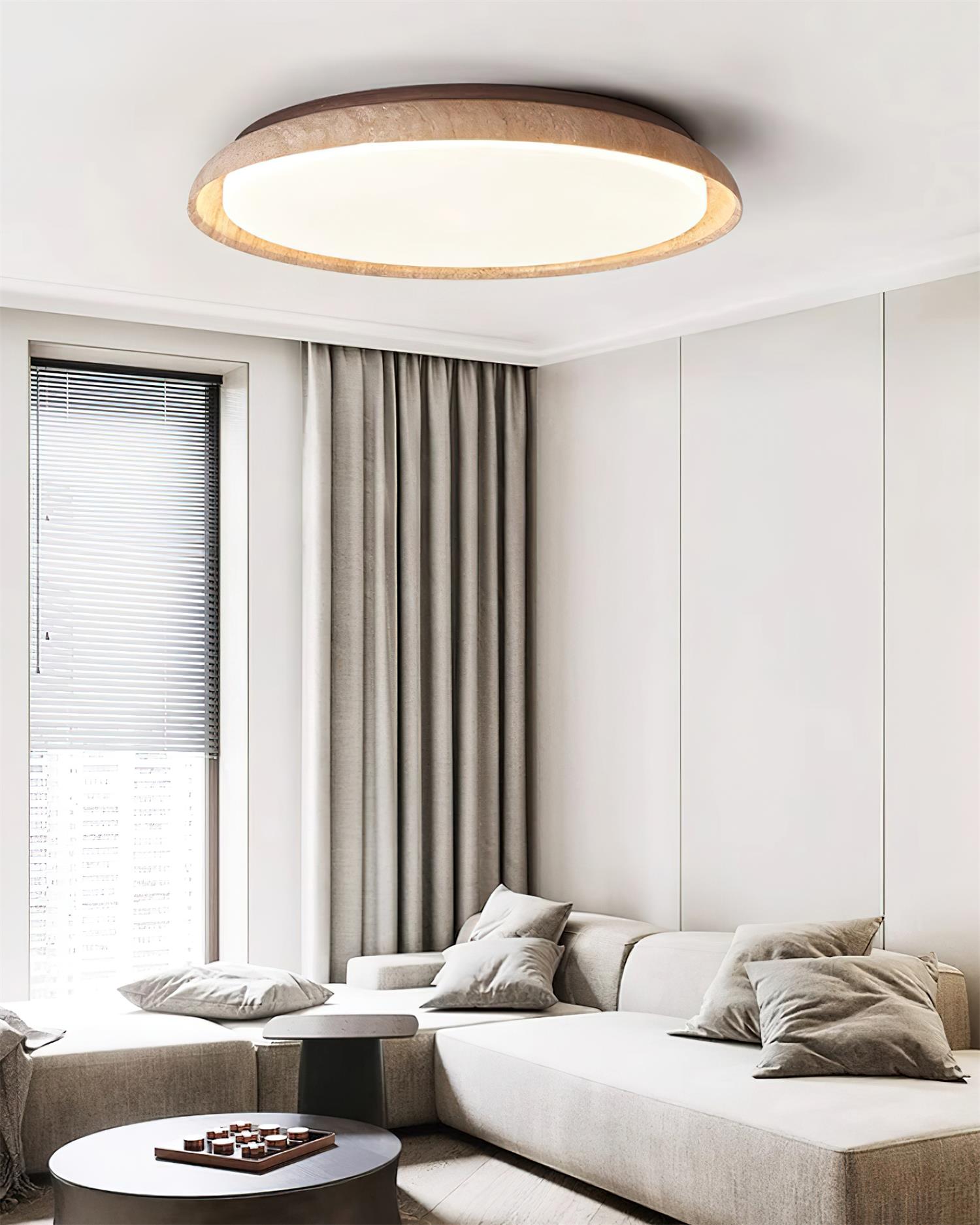 Halo Round Travertine Ceiling Light - Lamp Copper