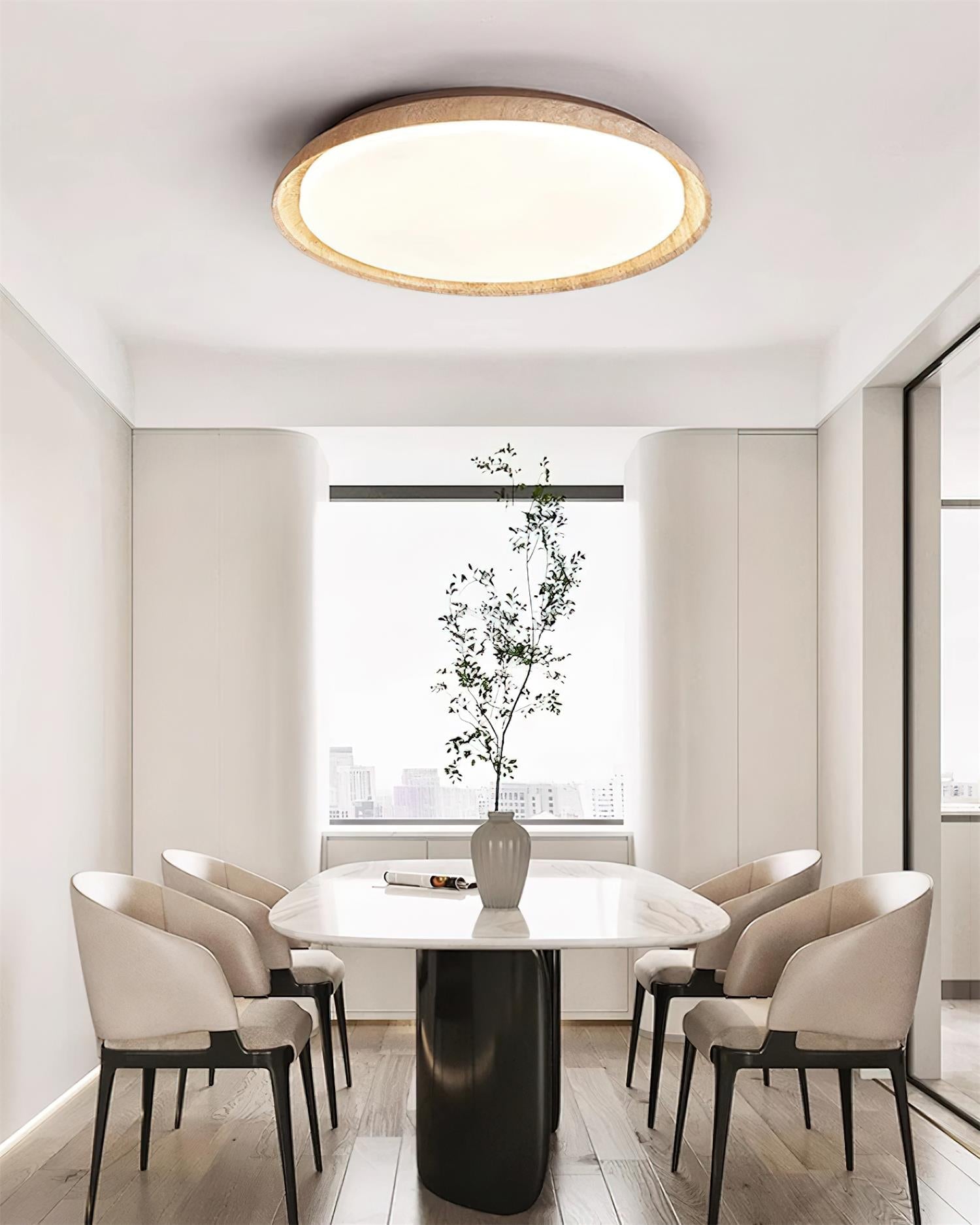 Halo Round Travertine Ceiling Light - Lamp Copper